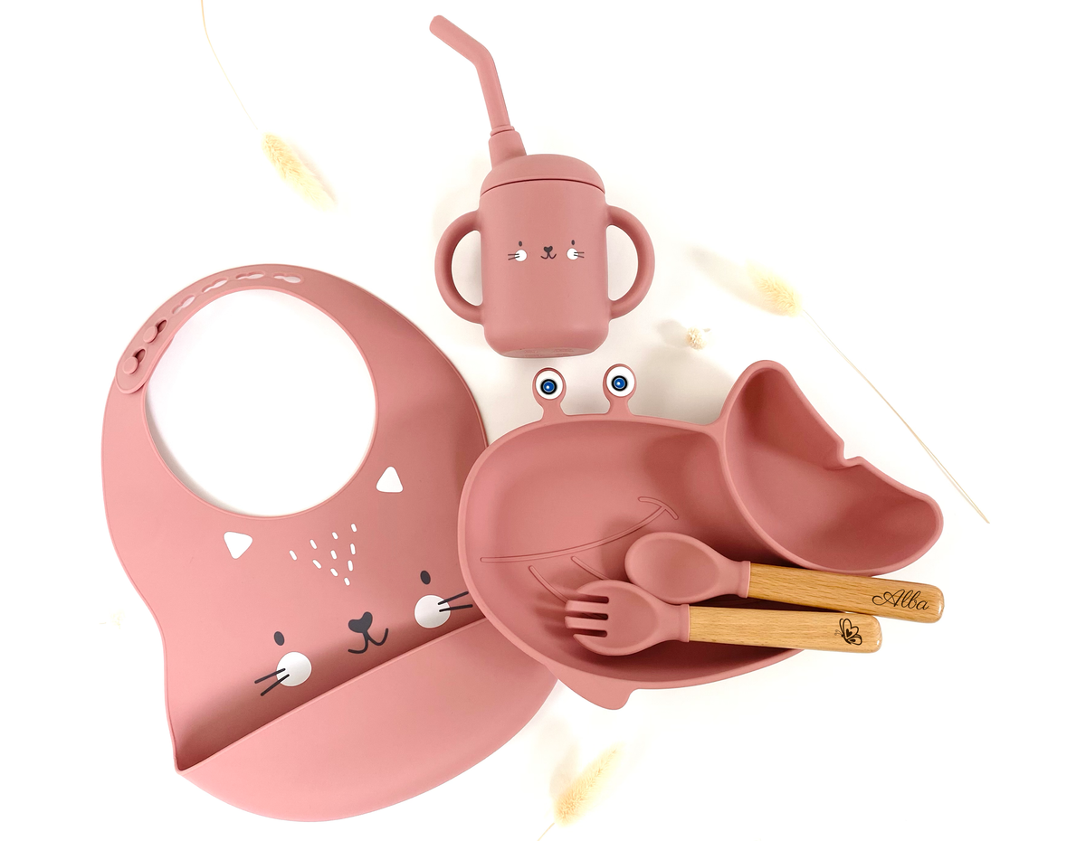 Whale meal pack+animal bib +straw glass: Sky blue