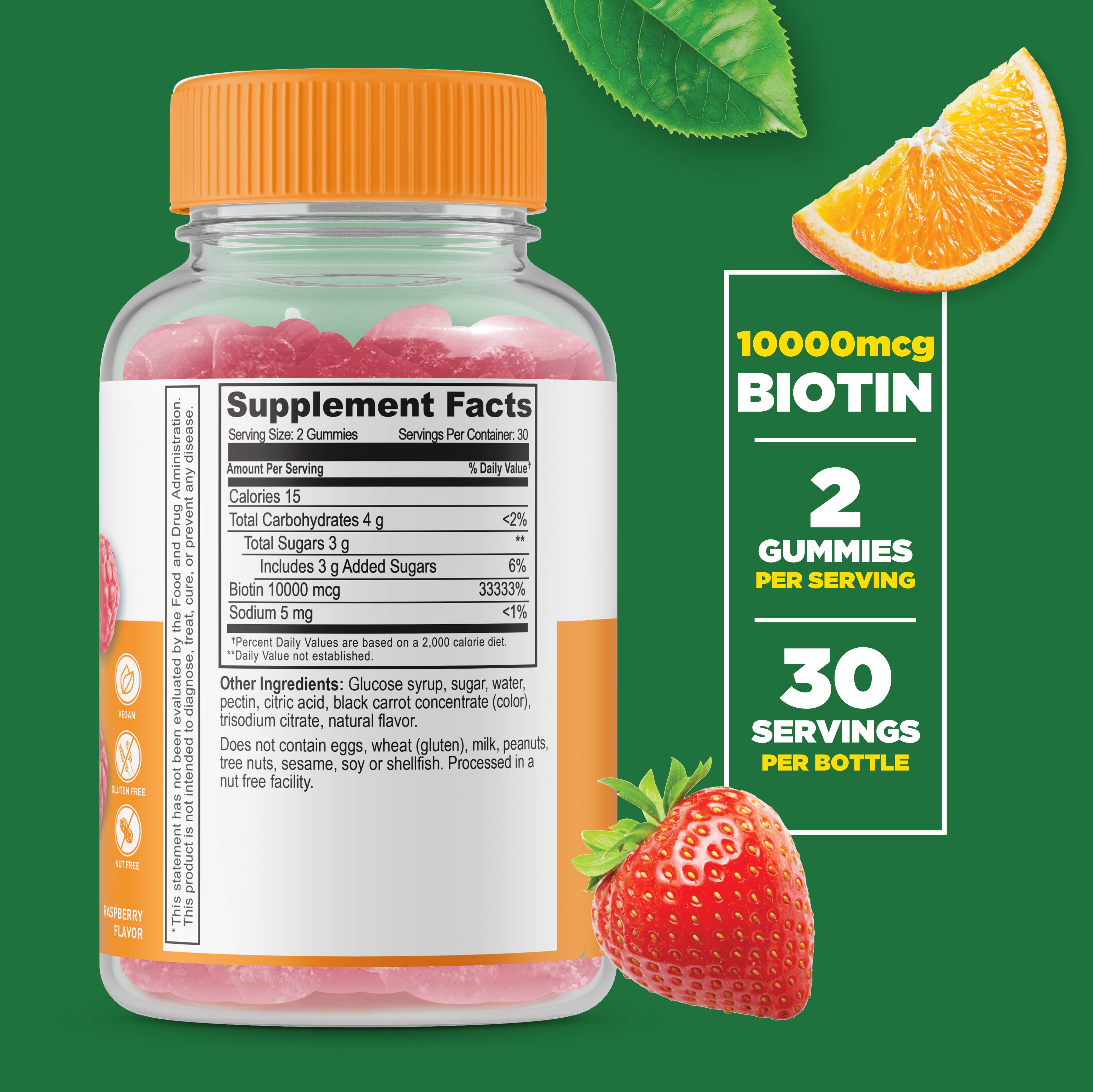 Lifeable Biotin 10,000 mcg Gummies, Hair And Nail Growth: Raspberry Flavor / 60 Gummies