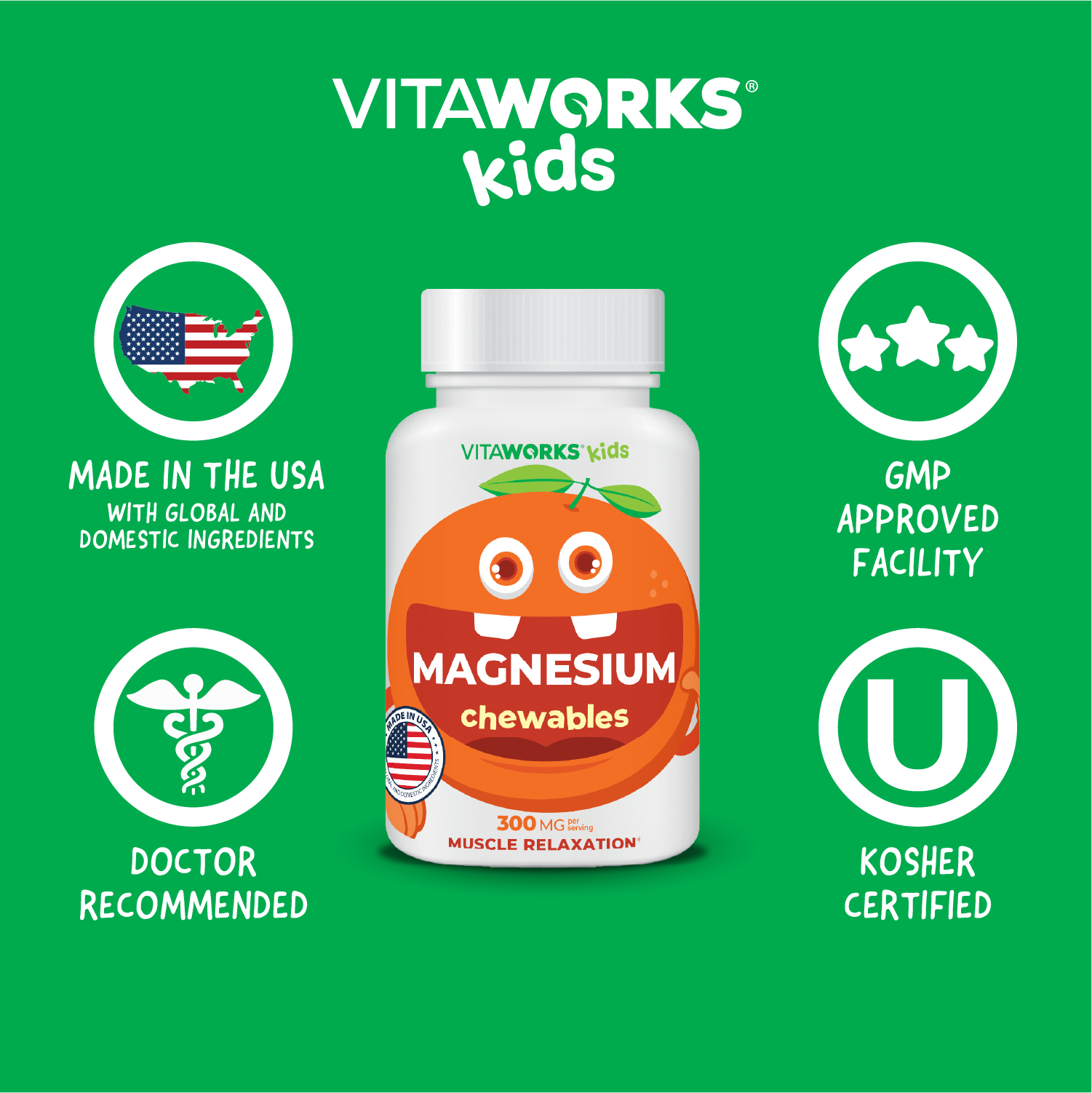 VitaWorks Magnessium Supplement for Kids Chewable, Strength: Orange / 120 Chewable Tablets