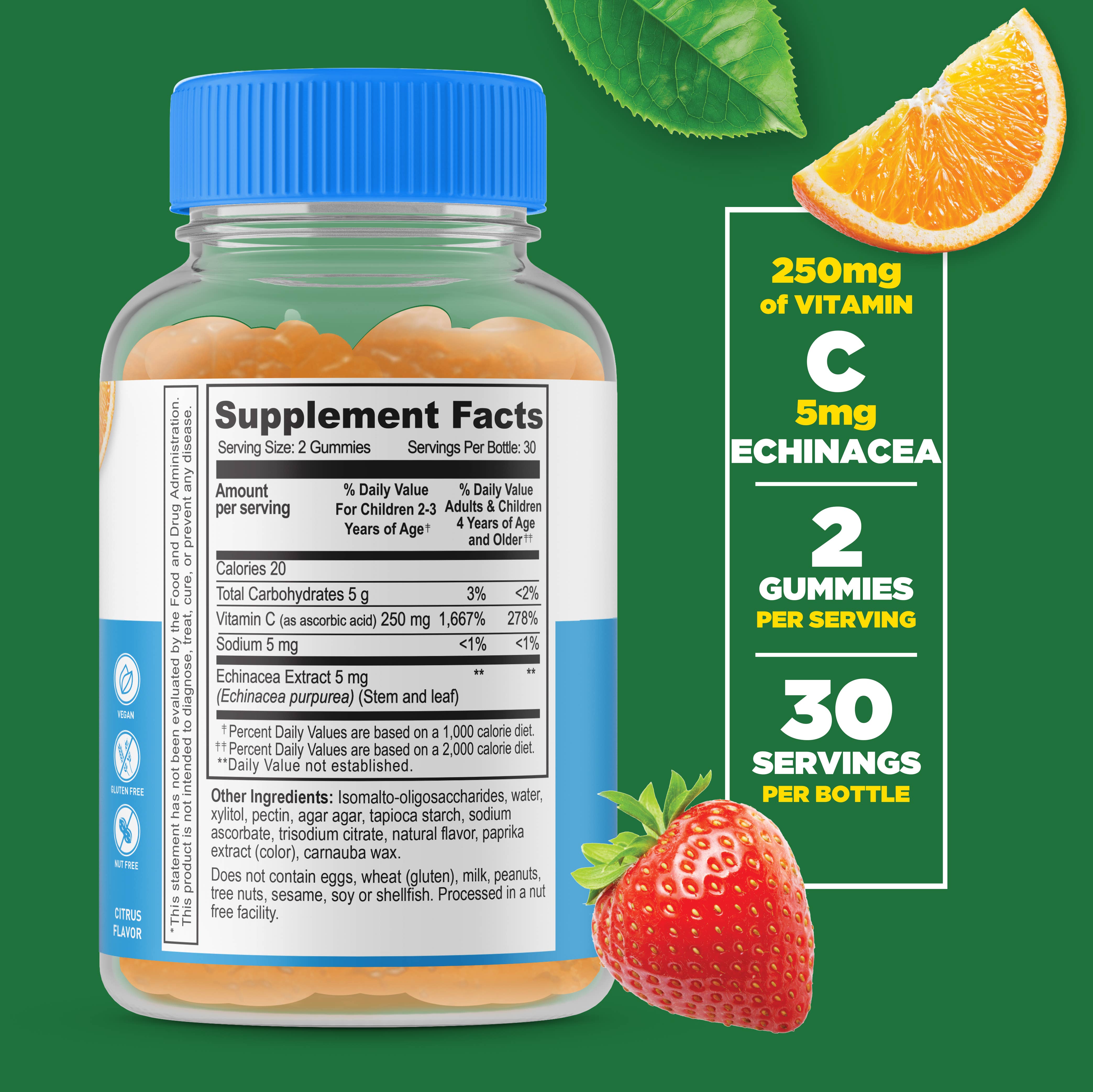 Lifeable Sugar Free Vitamin C for Kids 250 mg Gummies: Orange Flavor / 60 Gummies