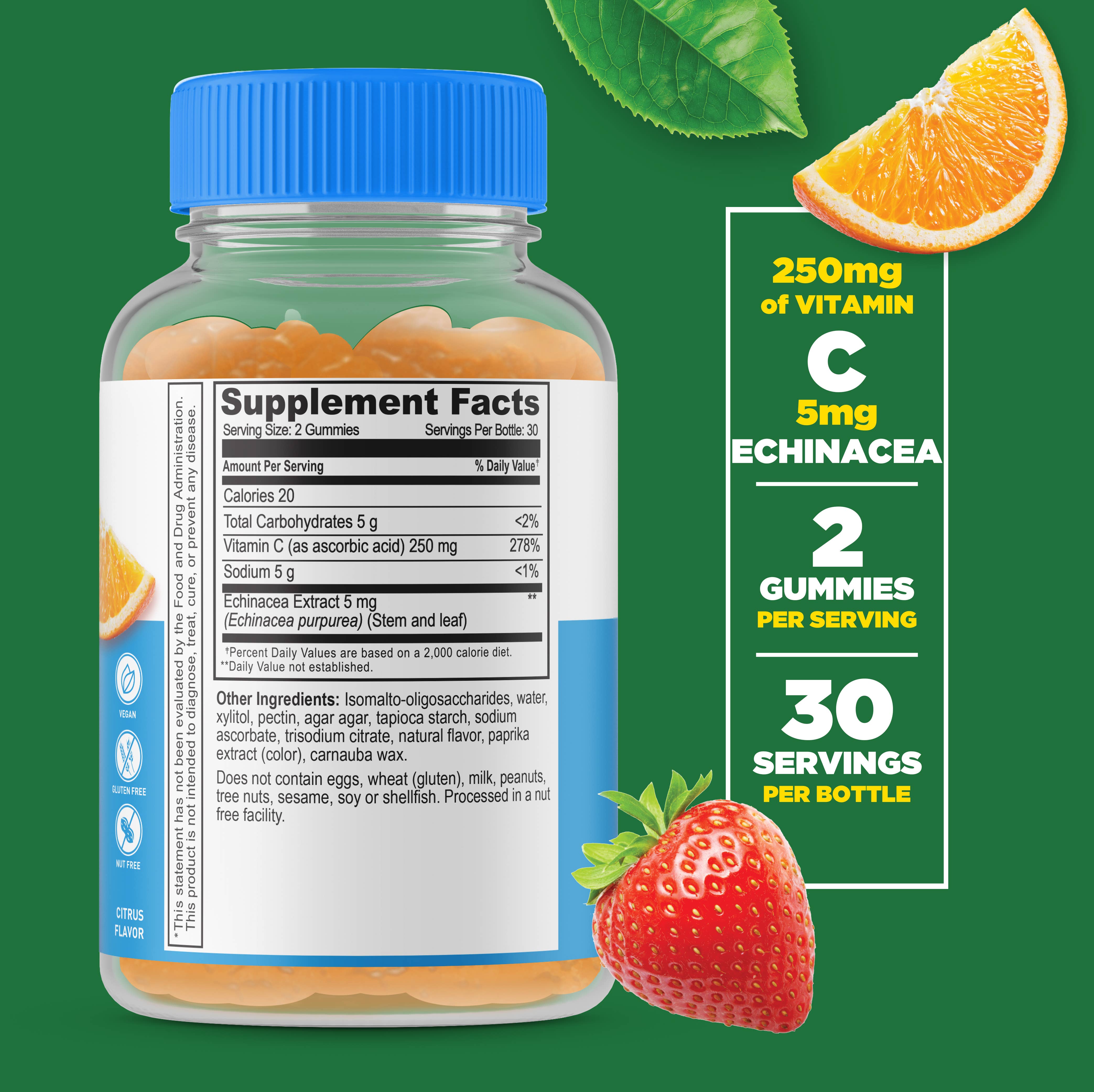 Lifeable Sugar Free Vitamin C 250 mg Gummies, Immune Boost: Orange Flavor / 60 Gummies