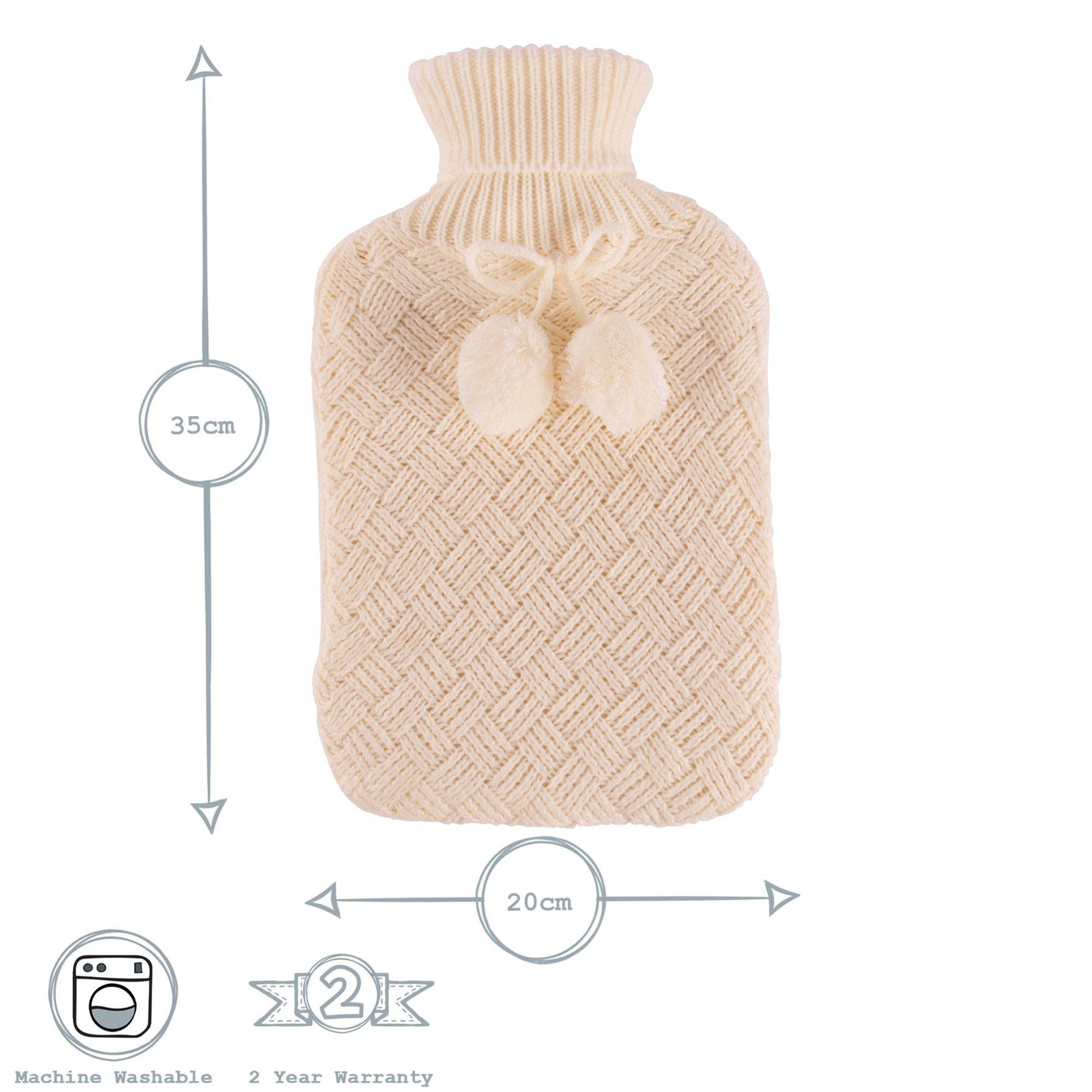 Nicola Spring Hot Water Bottle Cover - Knitted - Cream