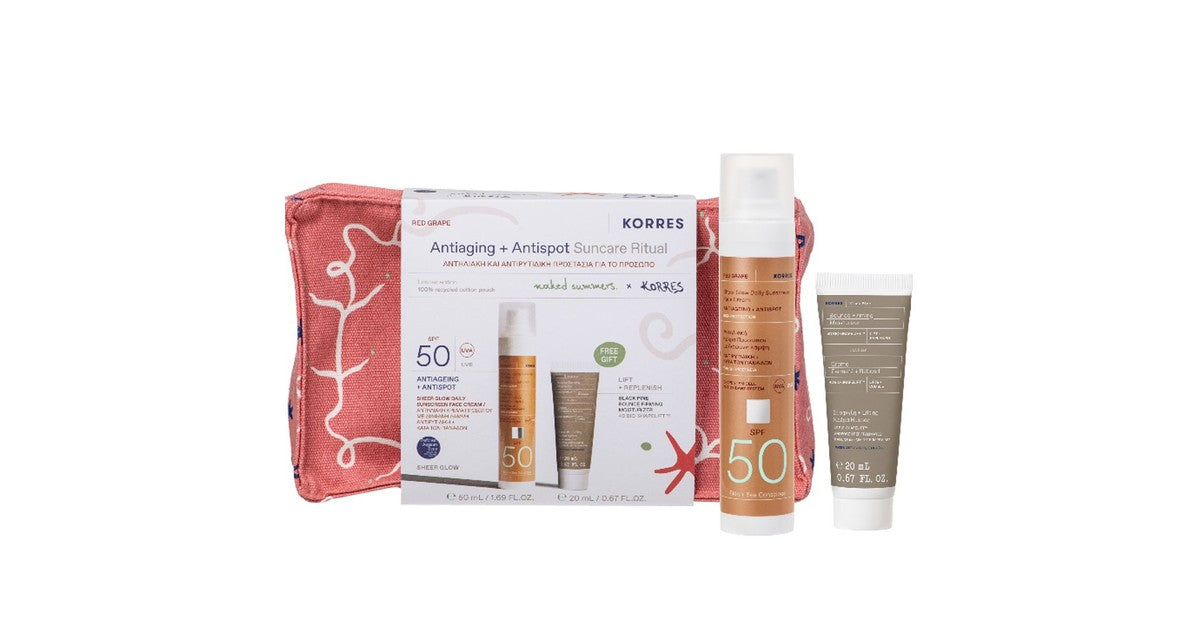 KORRES Red Grape Sheer Glow SPF50 Face Cream 50ml + Black Pine Day Cream 20ml Set