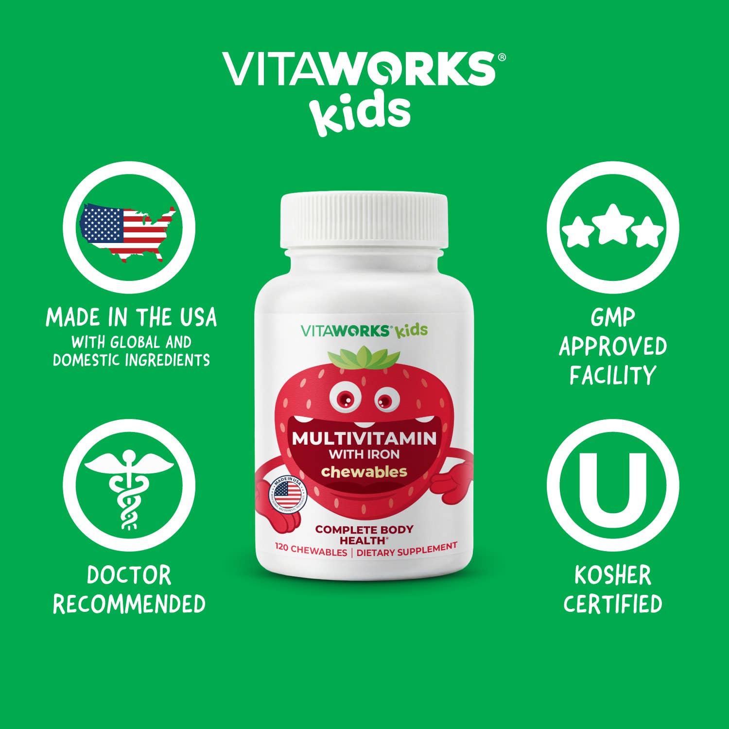 VitaWorks Kids Multivitamin Chewables, Health Support: Natural Strawberry Flavor / 120 Count