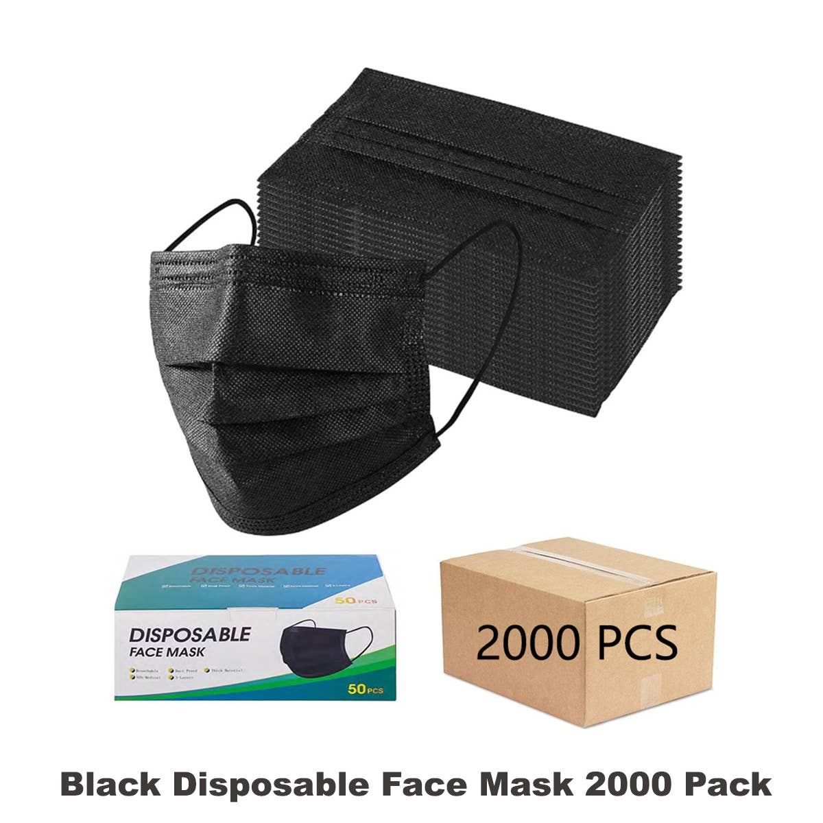 Disposable Mask 3PLY Protection 50 Pcs With Retail Package: Black 50 Pcs