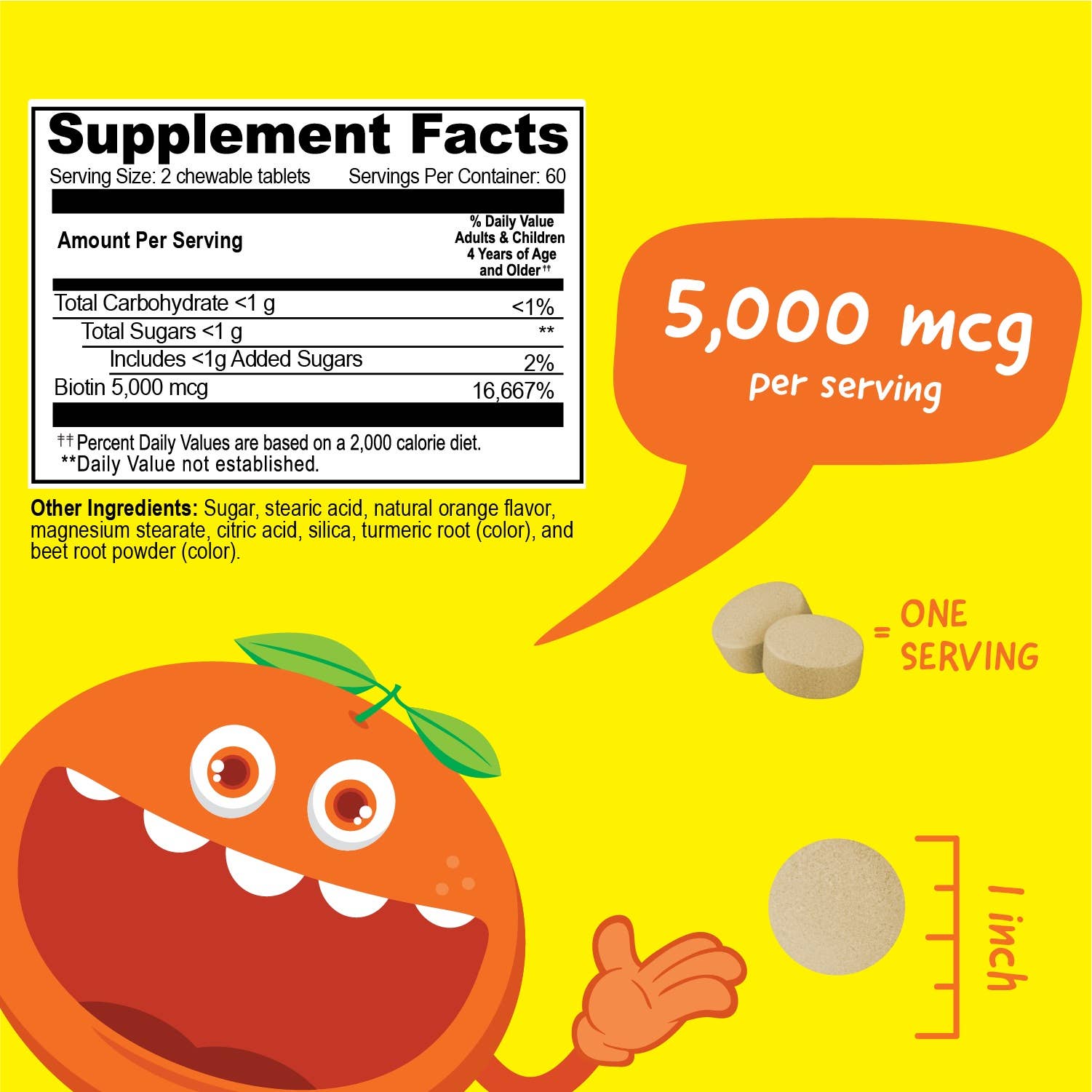 VitaWorks Kids Biotin Chewables, Hair Skin and Nails: Natural Orange Flavor / 120 Count