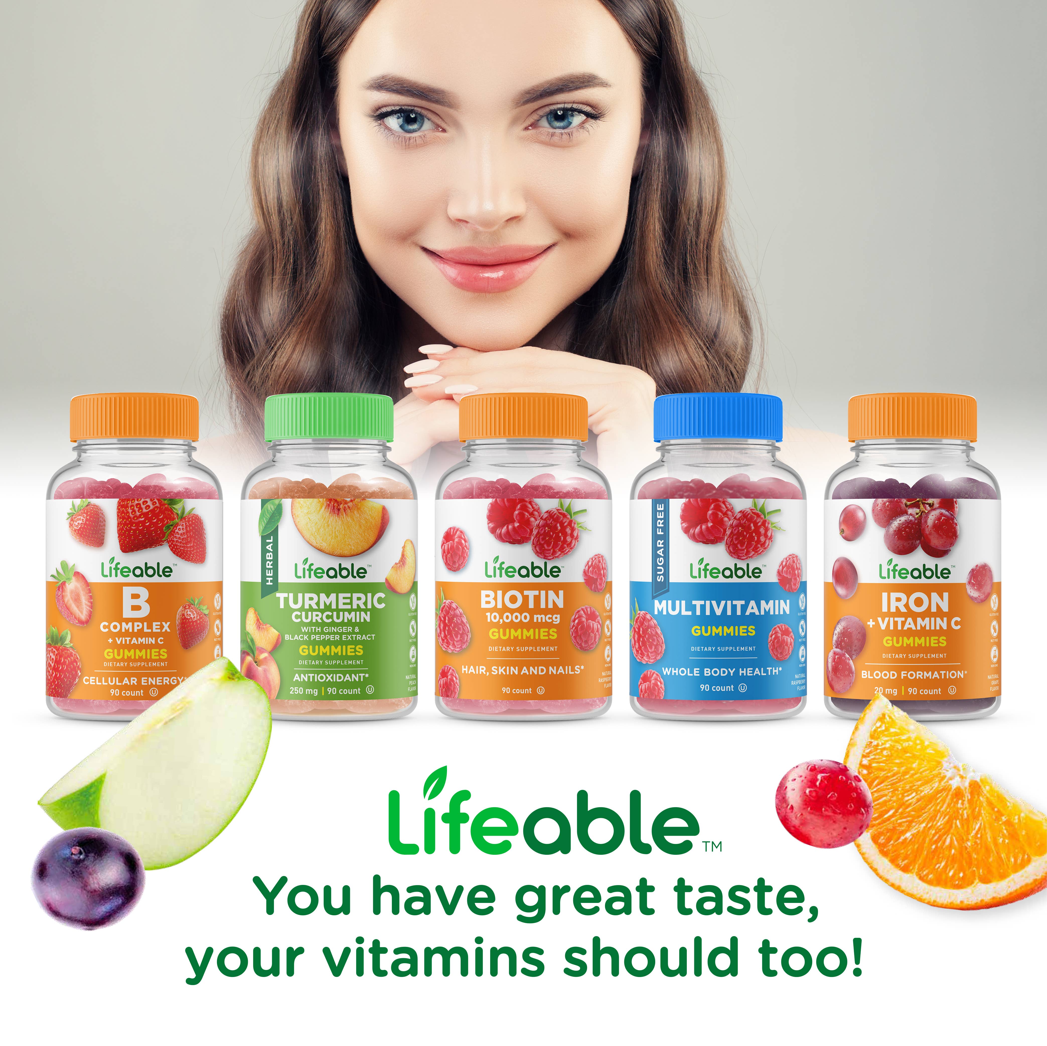 Lifeable Collagen peptides 100 mg + Biotin 10000 mcg Gummies: Raspberry Flavor / 60 Gummies