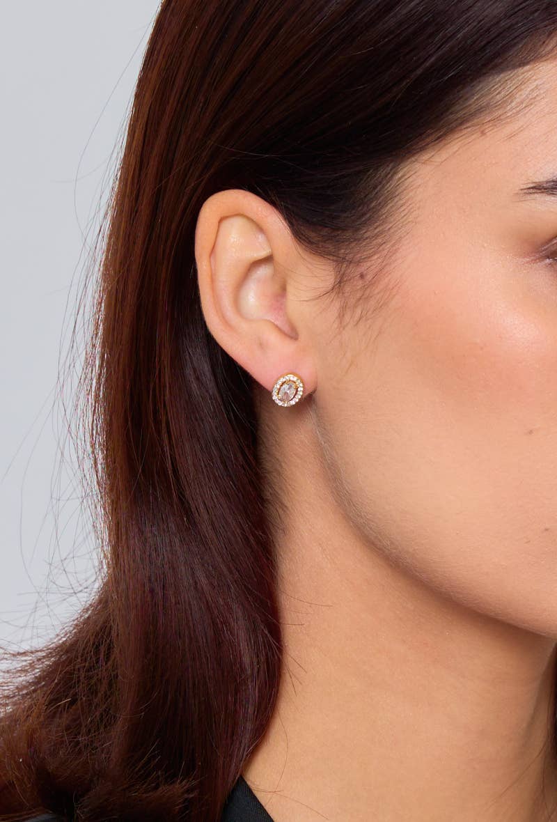 Rhinestone stud earrings 124AQ09: Yellow gold