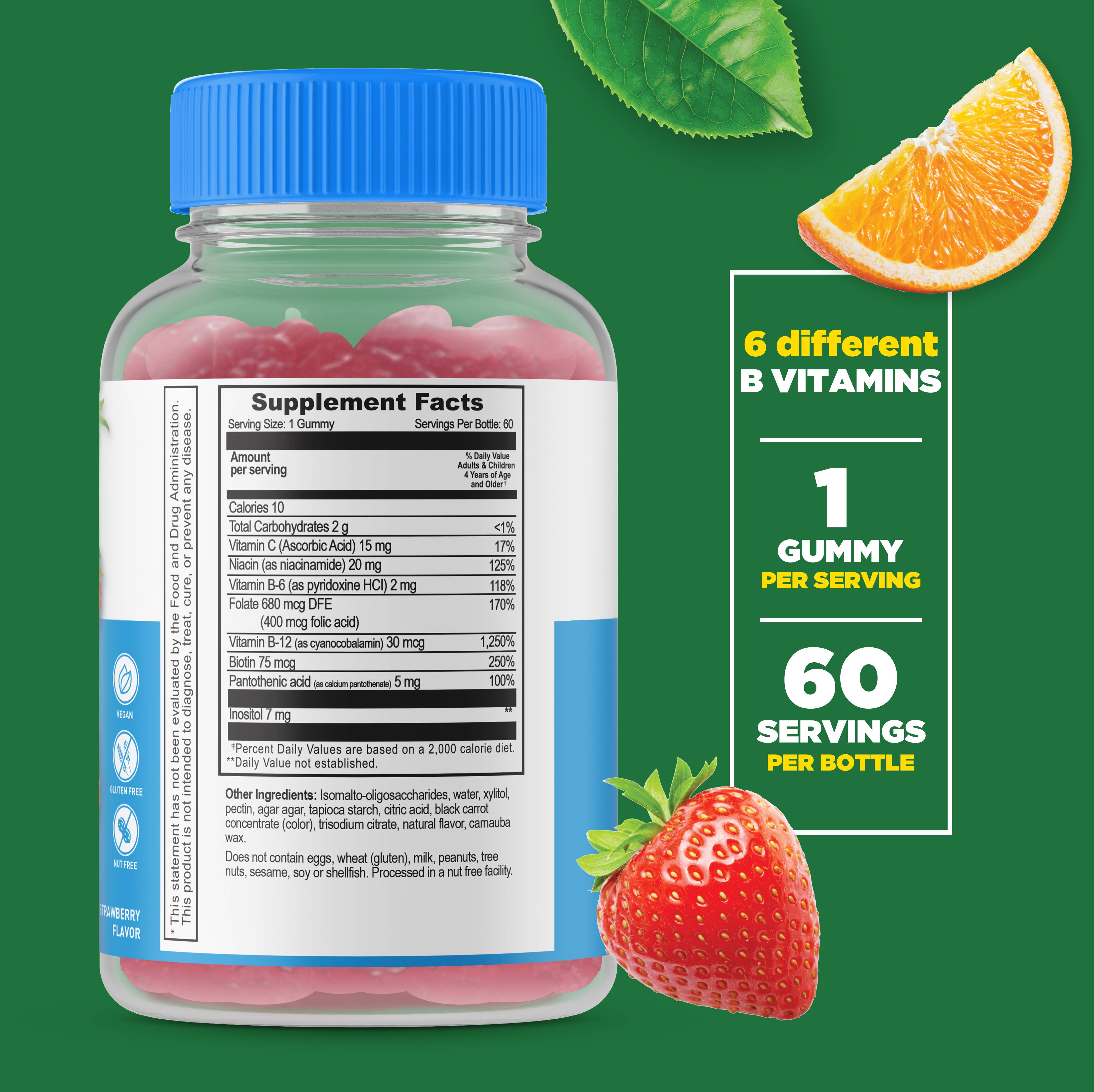 Lifeable Sugar Free B Complex + Vitamin C for Kids Gummies: Strawberry Flavor / 60 Gummies