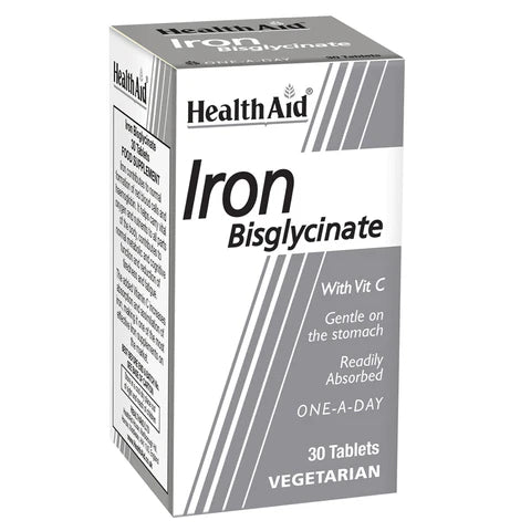 HealthAid Iron Bisglycinate Tablets - Gentle iron for energy and immune support.