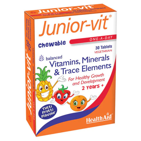 HealthAid Junior-vit® Chewable Tablets - Multivitamin support for children.
