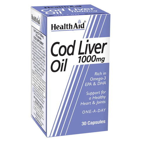 HealthAid Cod Liver Oil 1000mg Vegicaps - Supports heart, brain, and vision health.