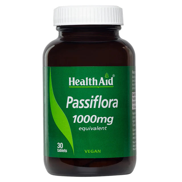 HealthAid Passiflora 1000mg Tablets - Natural stress and anxiety relief.