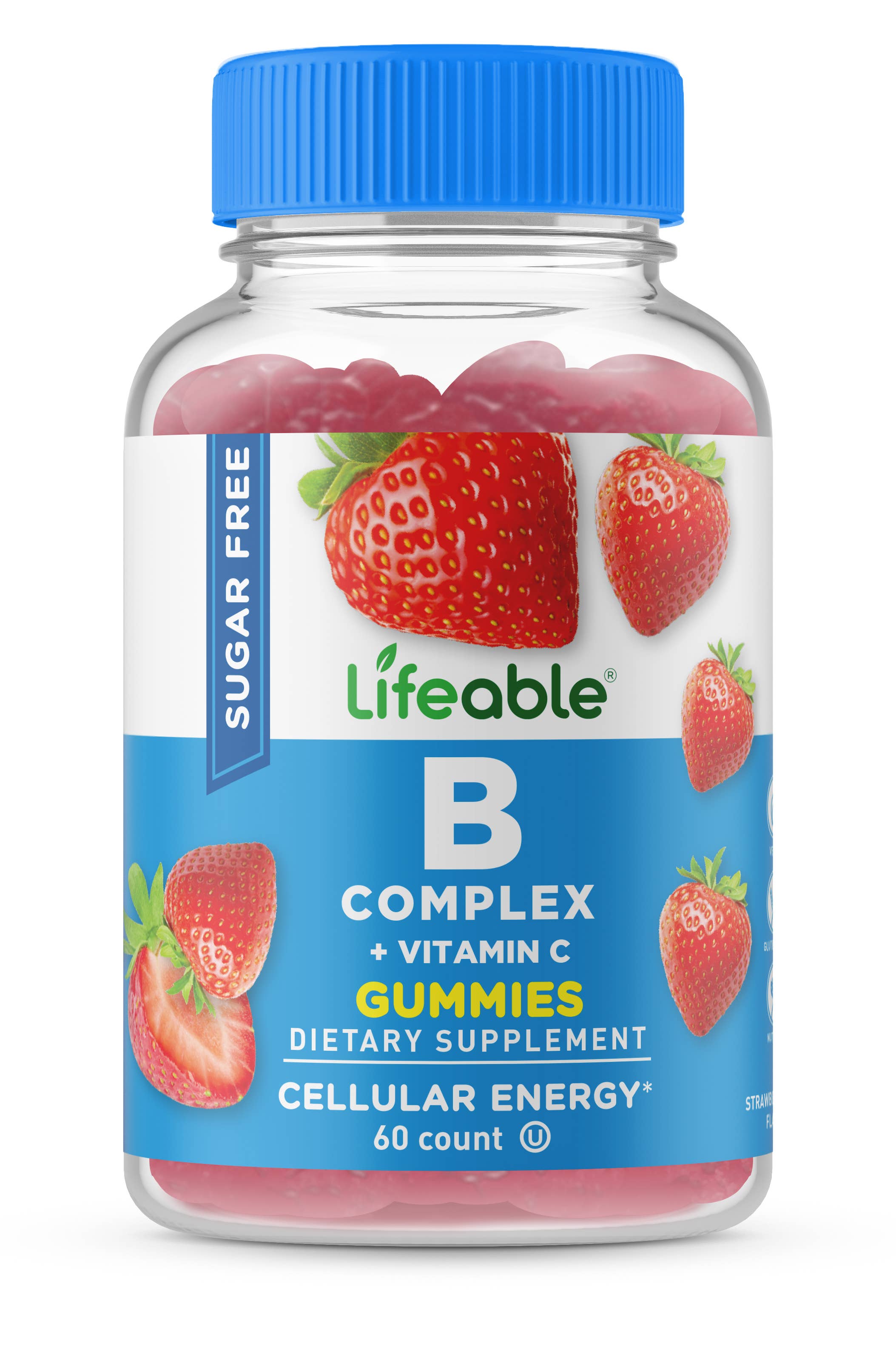 Lifeable Sugar Free Vitamin B Complex with Vitamin C Gummies: Strawberry Flavor / 60 Gummies