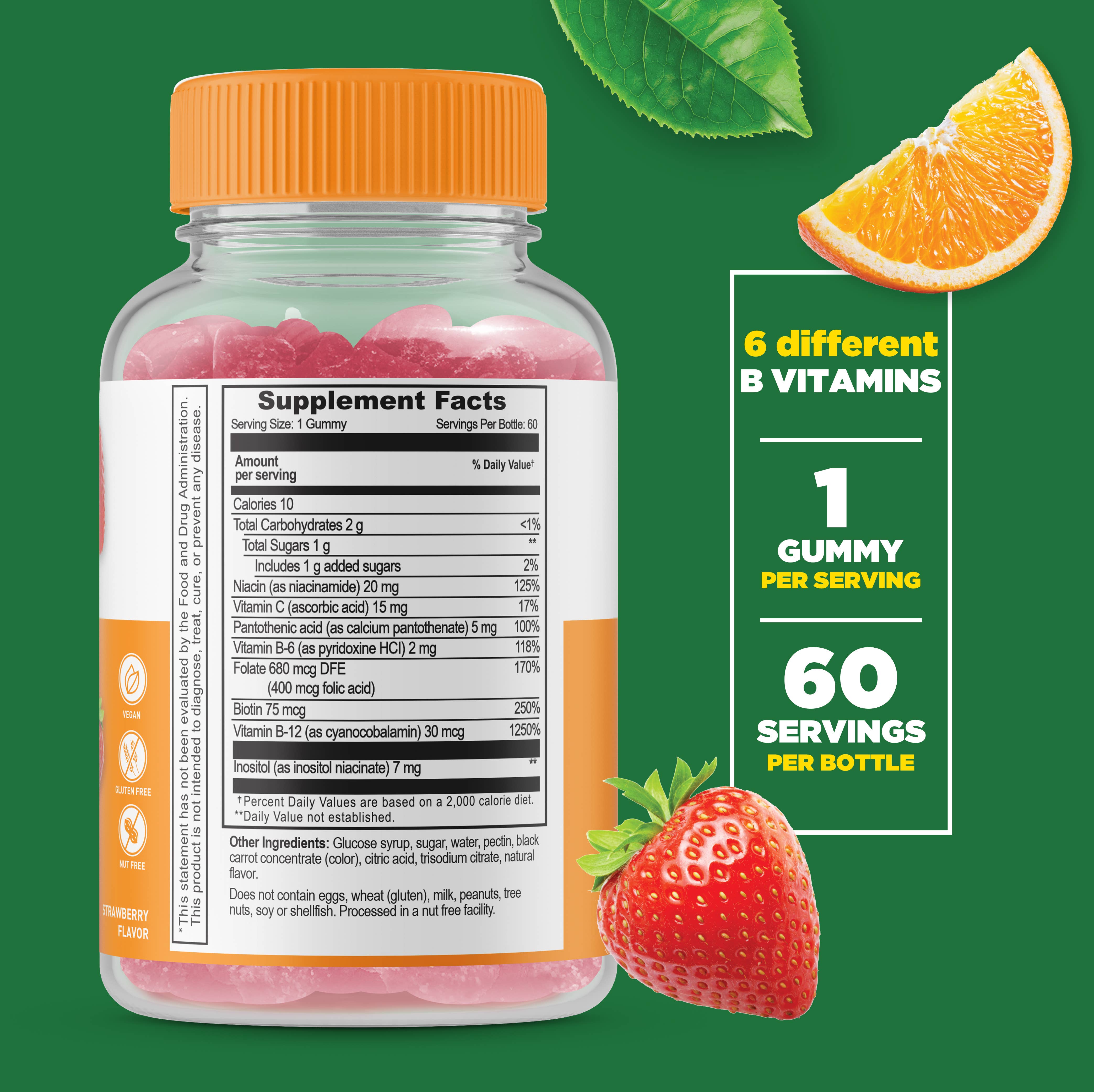 Lifeable Vitamin B Complex with Vit C Gummies, Energy Boost: Strawberry Flavor / 60 Gummies
