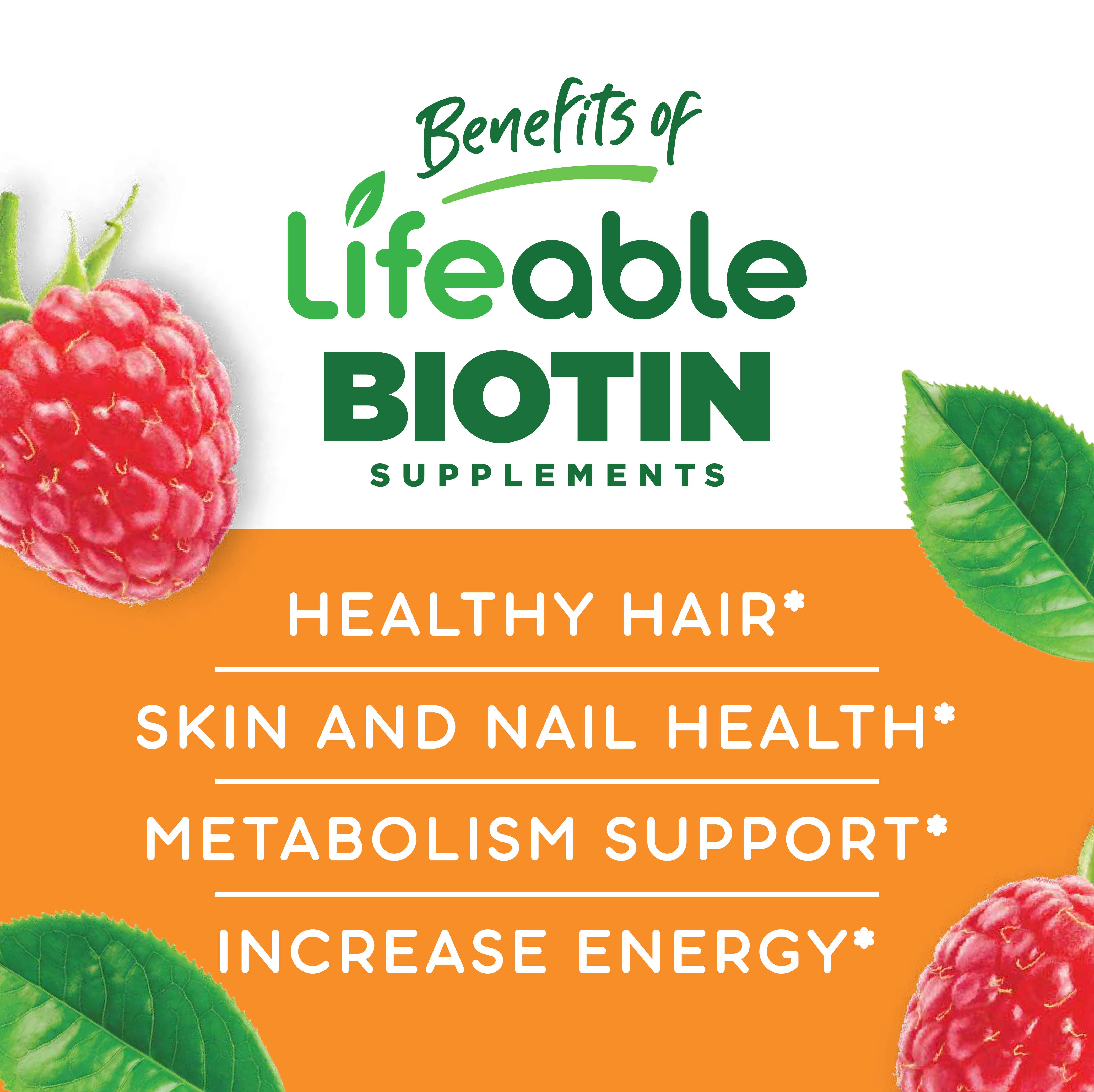 Lifeable Sugar Free Biotin for Kids 5,000 mcg Gummies: Raspberry Flavor / 60 Gummies