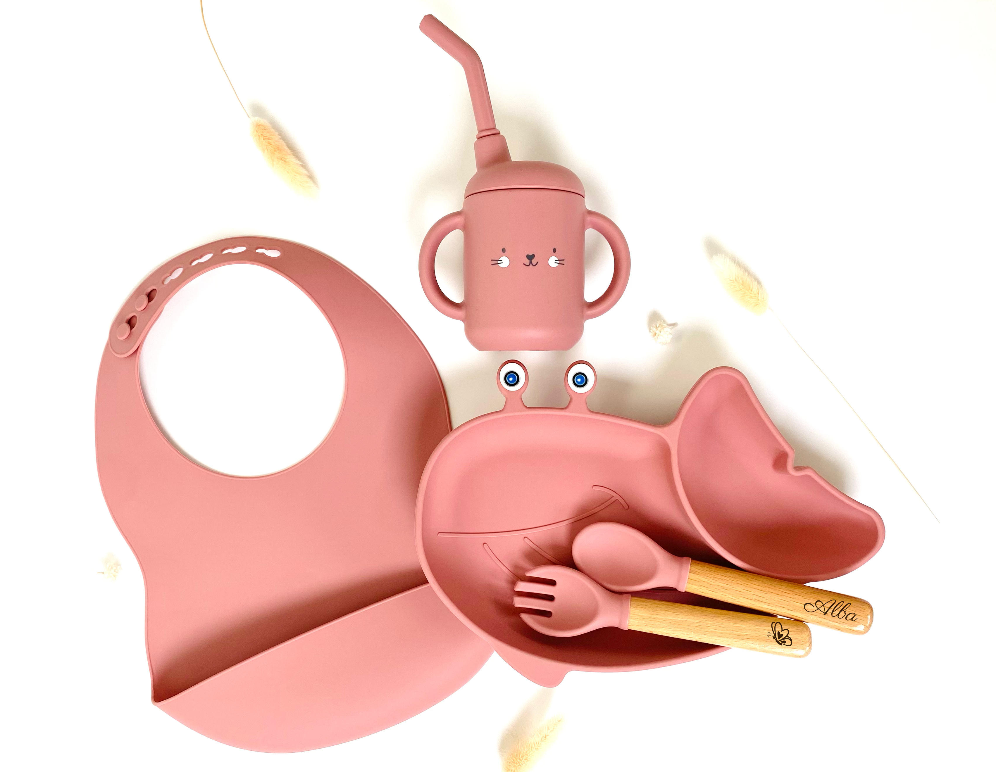 Whale-shaped meal pack+bib +straw glass: Navy Blue