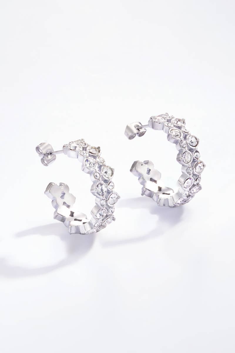 Rhinestone hoop earrings 124AQ116: Silver