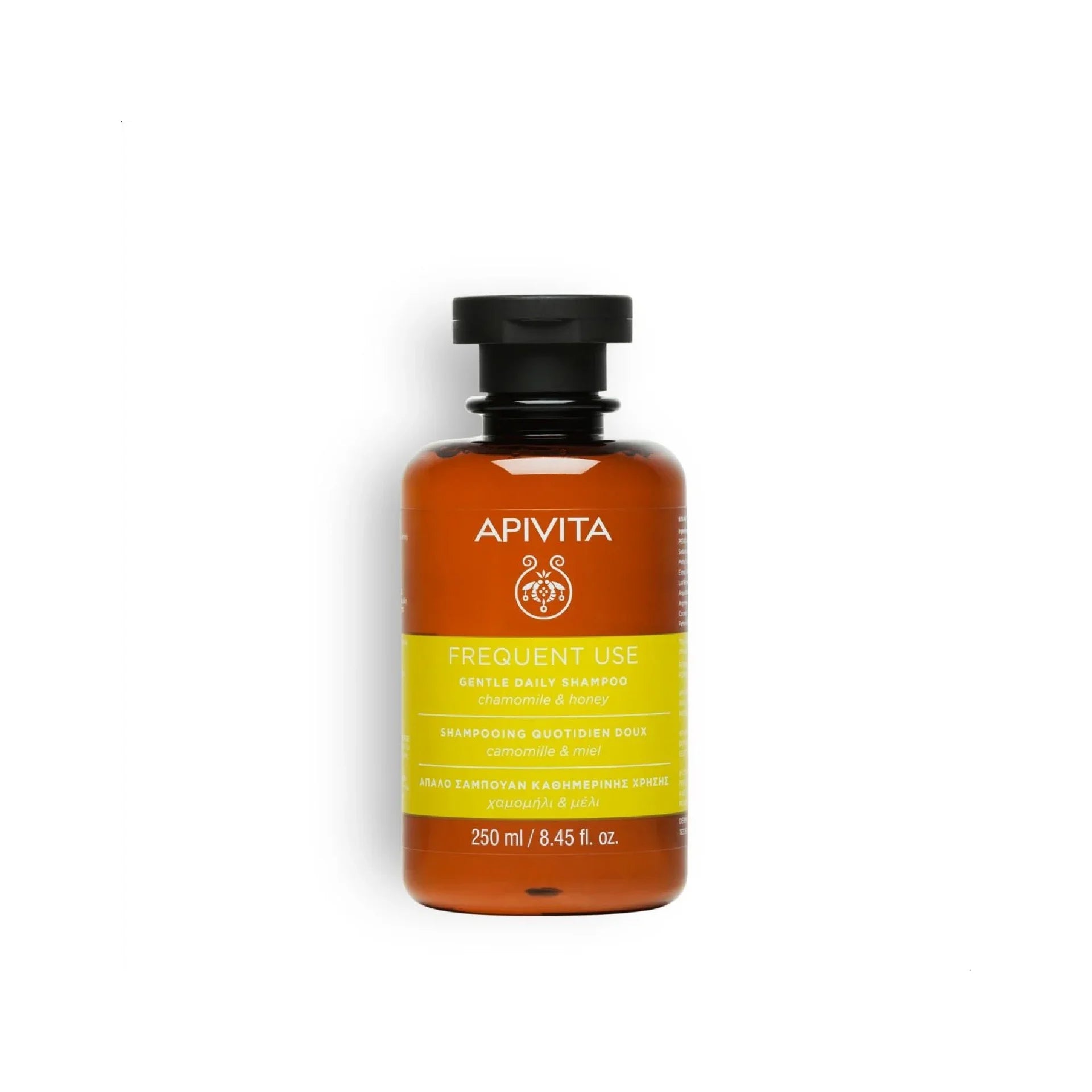 Apivita Gentle Daily Shampoo with chamomile and honey for daily use on all hair types.