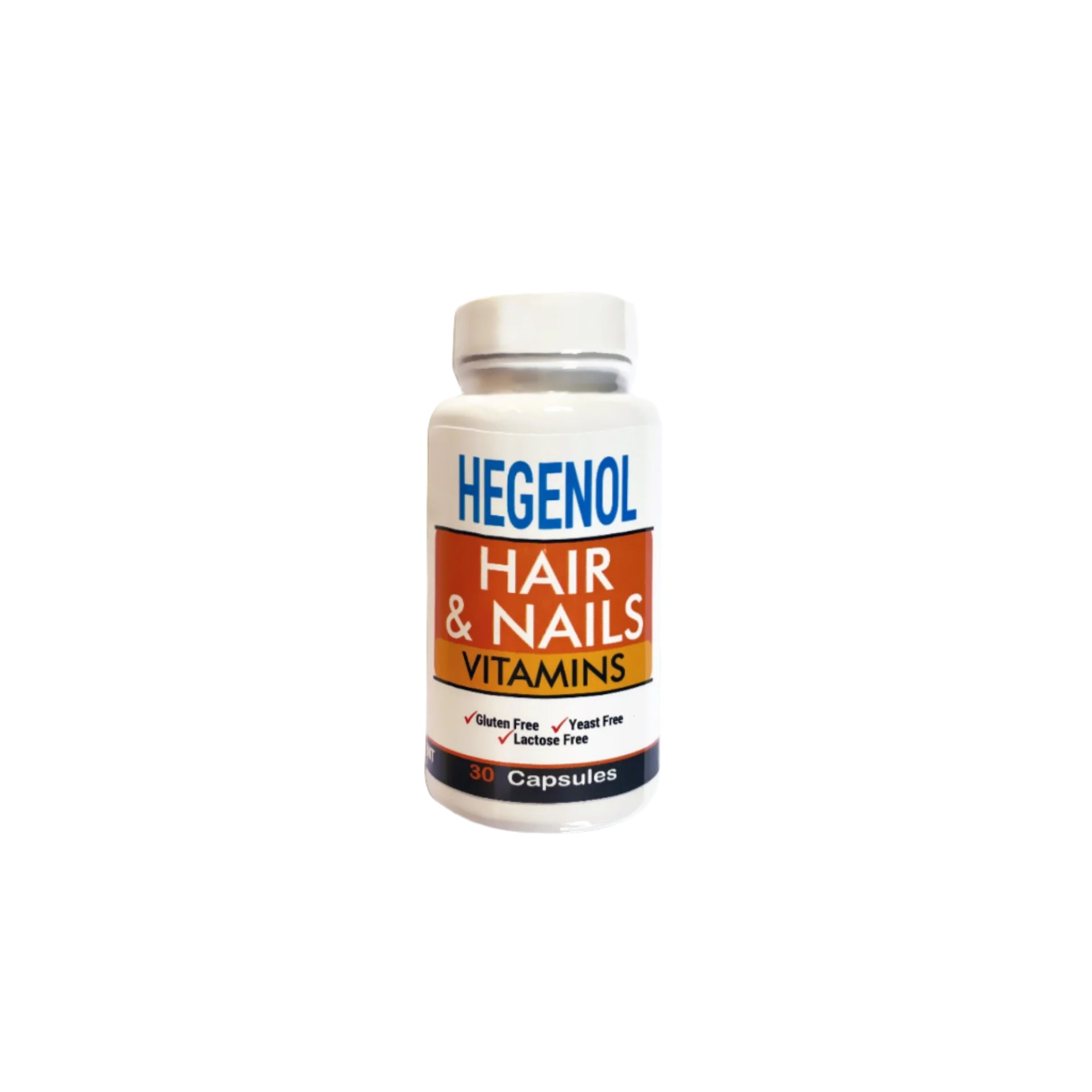 Hegenol Hair & Nails Vitamins – Gluten-free capsules designed to enhance hair and nail strength for a healthier appearance.