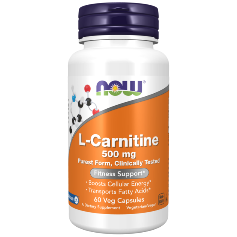 NOW Foods L-Carnitine 500 mg Veg Capsules - Energy production and fat metabolism support.