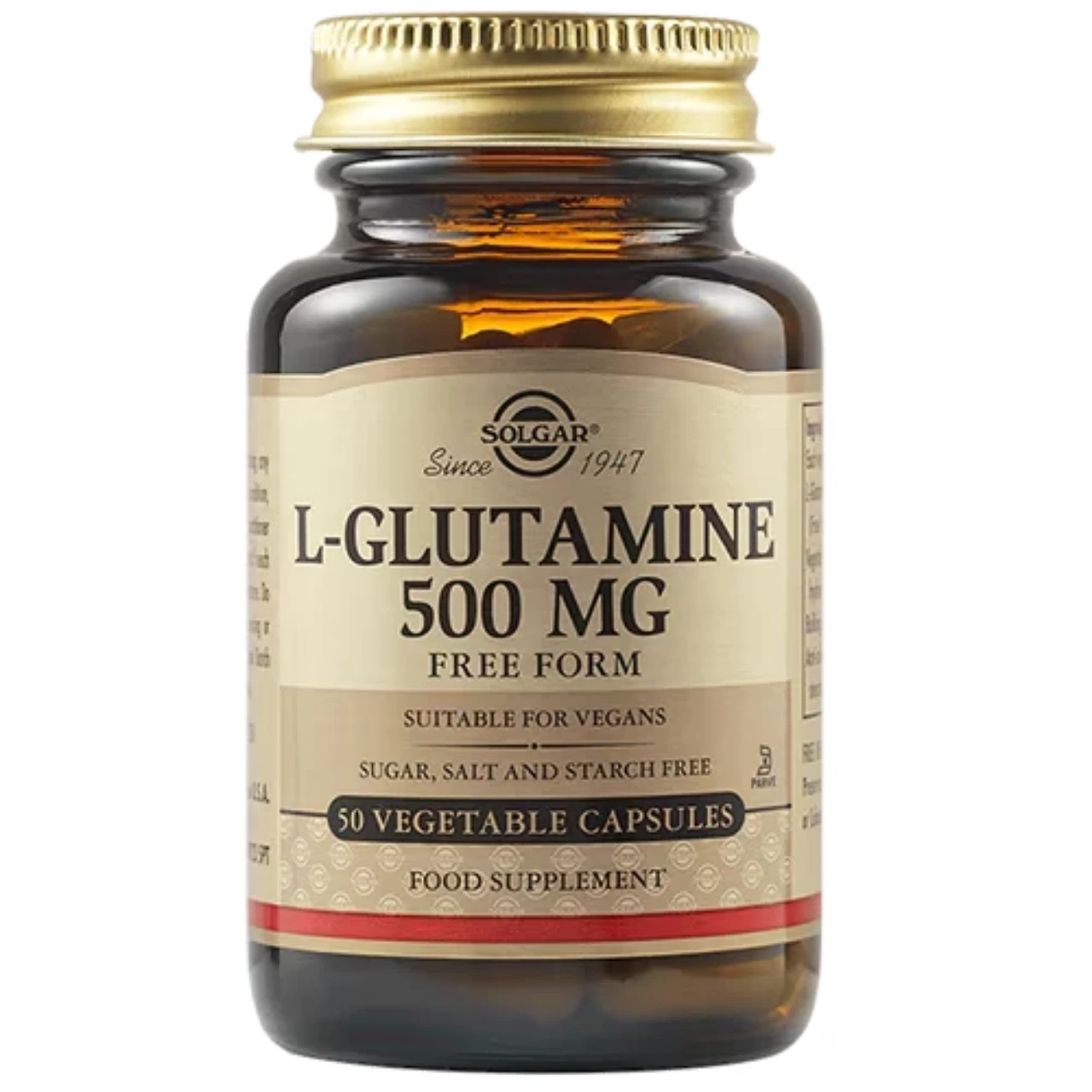 Solgar L-Glutamine 500 mg - Enhances muscle recovery and immune health.
