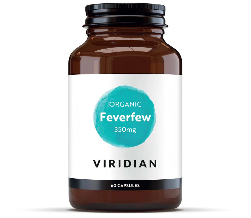 Viridian Organic Feverfew Leaf 350mg - Head comfort and relaxation support.
