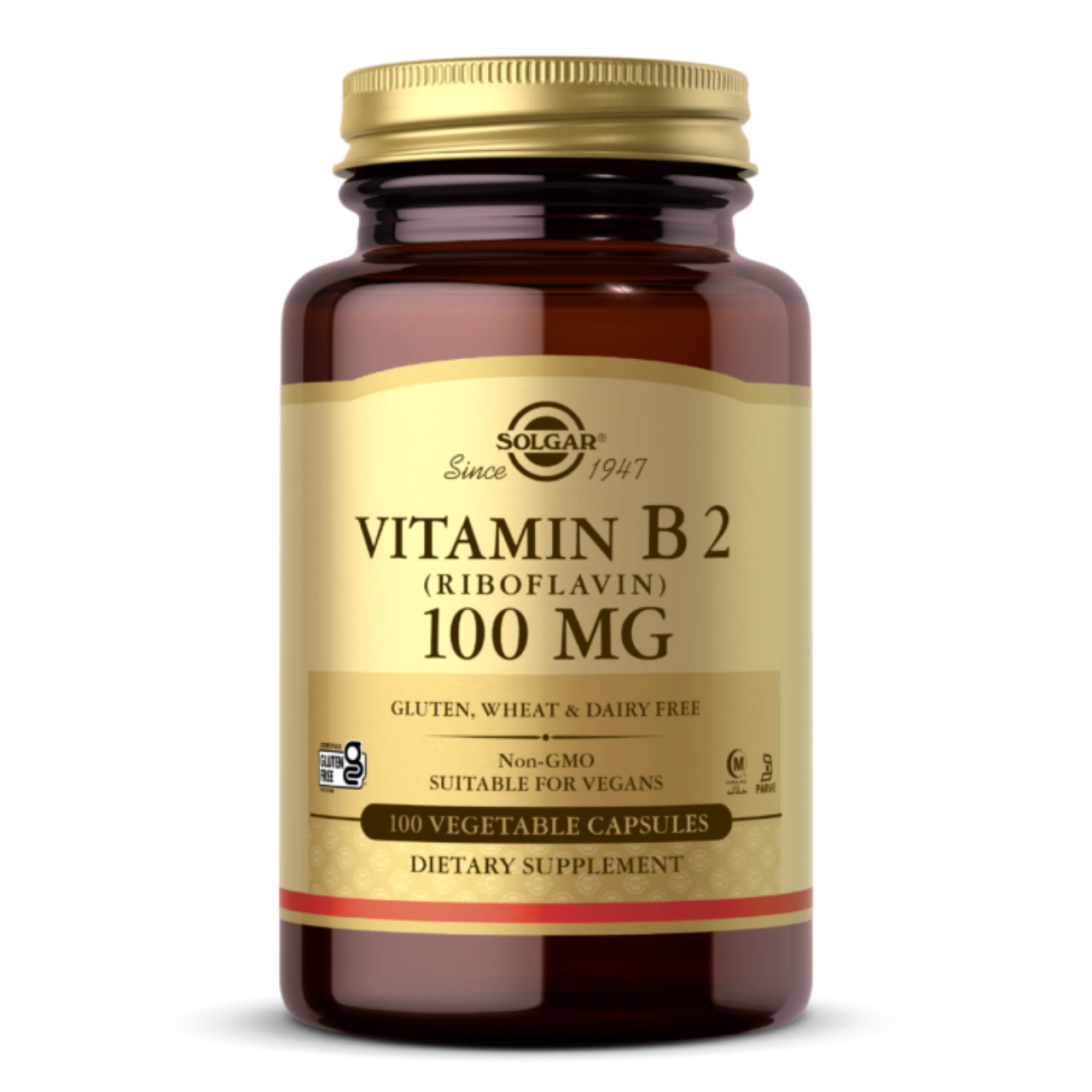Solgar Vitamin B2 (Riboflavin) 100 mg - Supports energy metabolism and reduces fatigue.