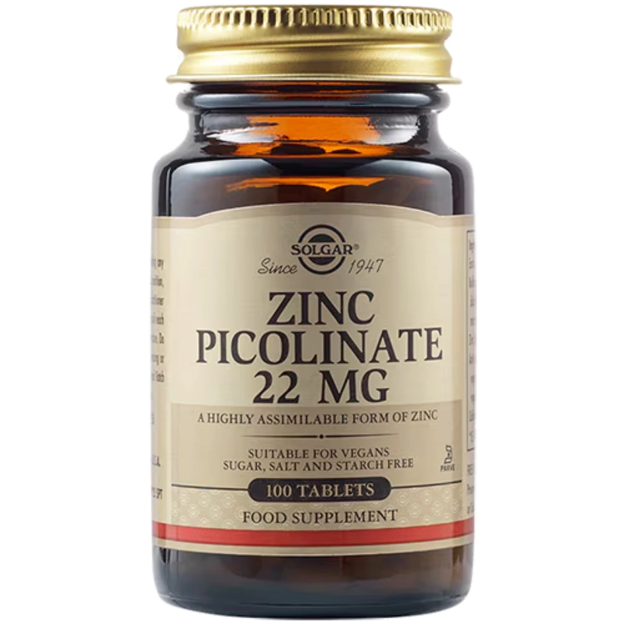 Solgar Zinc Picolinate 22 mg Tablets - Supports immune health and skin, hair, and nails.
