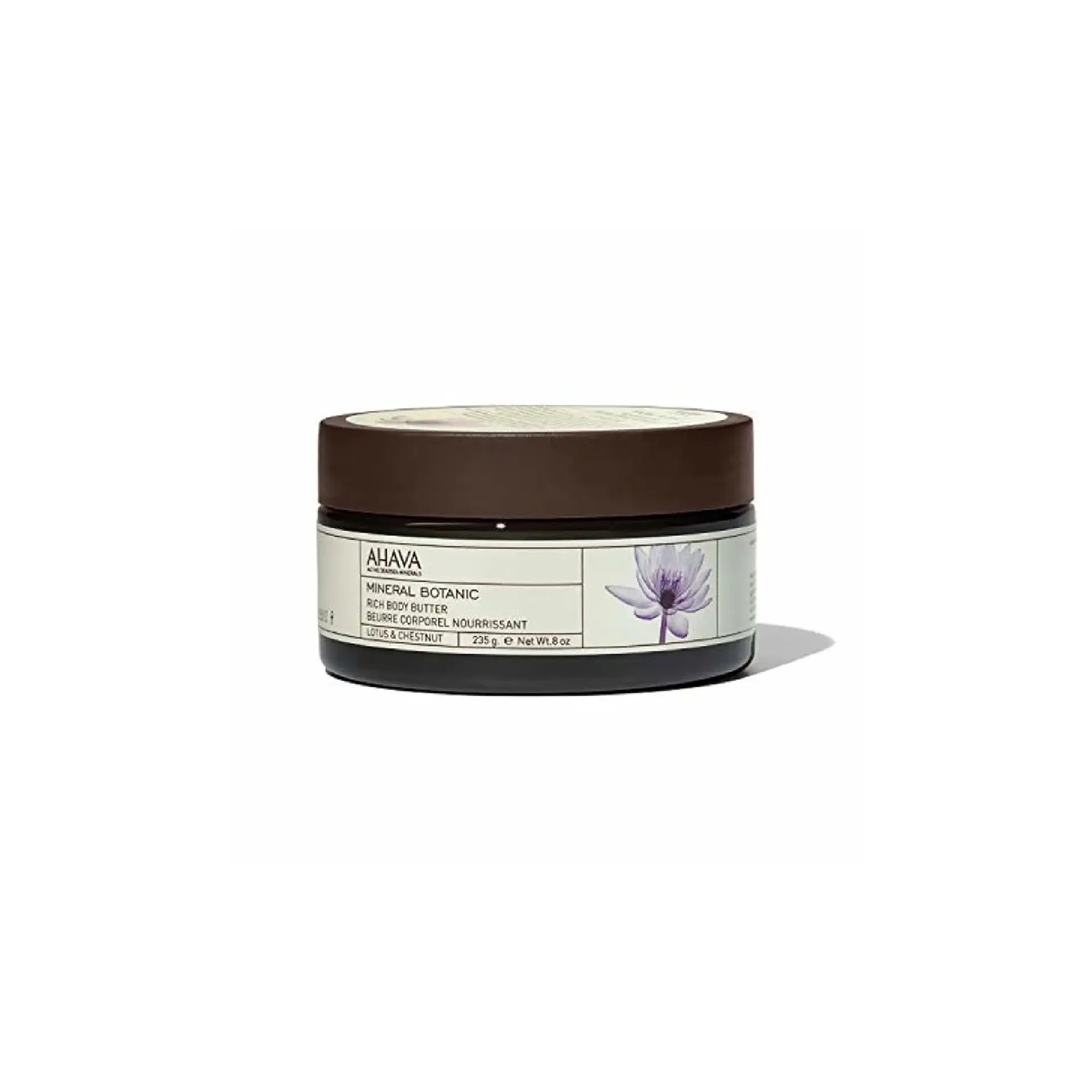 AHAVA Mineral Botanic Lotus & Chestnut Body Butter for moisturizing and rejuvenating skin.