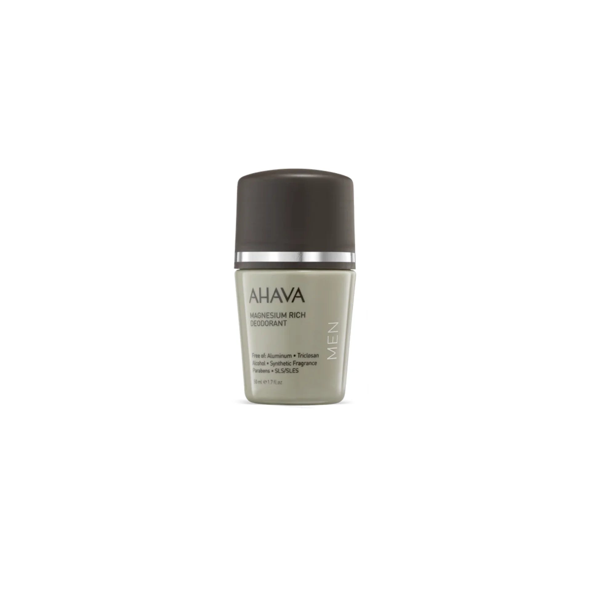 AHAVA Men’s Roll-On Mineral Deodorant with Dead Sea minerals for effective and gentle odor protection.
