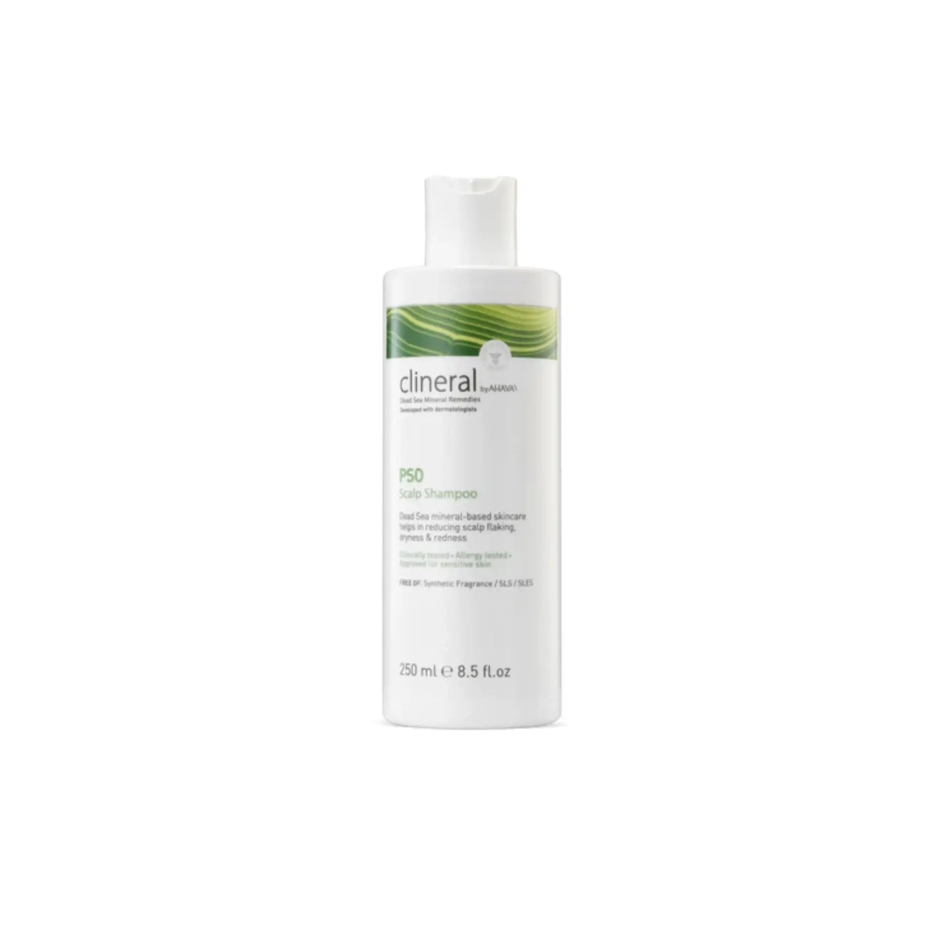 Ahava Clineral PSO Shampoo for sensitive scalps with Dead Sea minerals and mud.