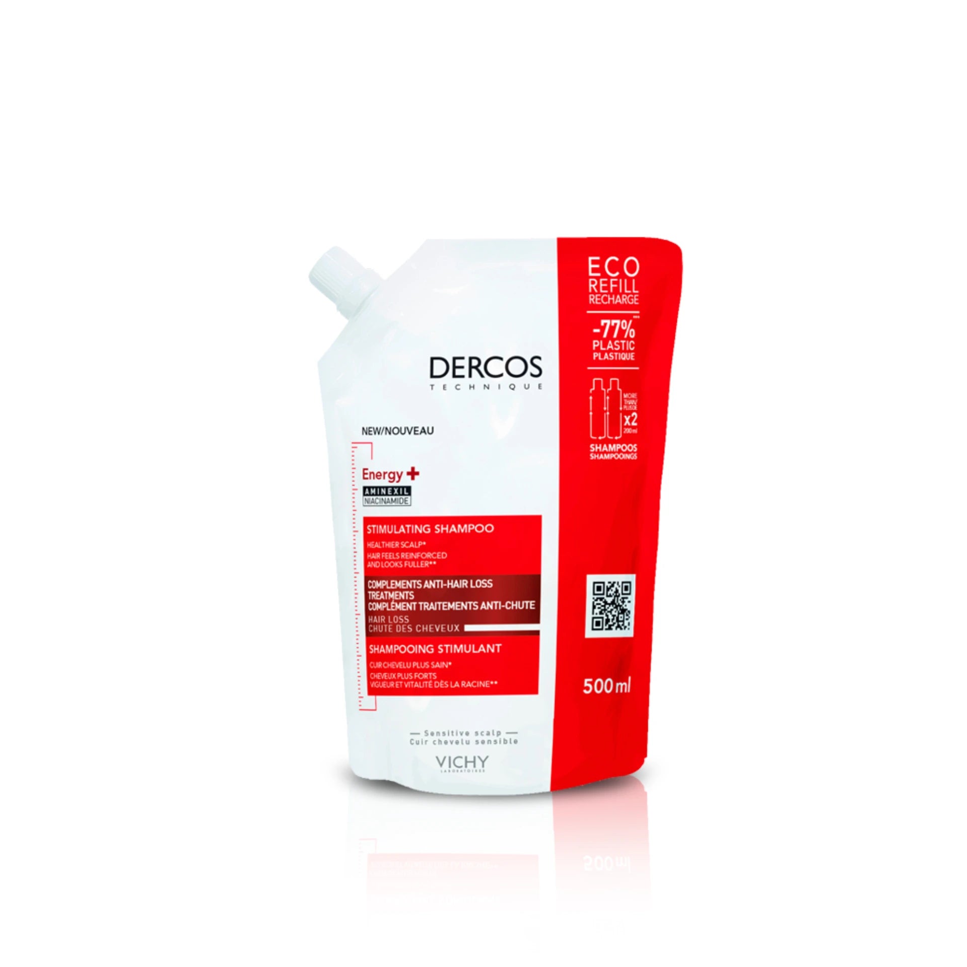 Vichy Dercos Energizing Shampoo Refill - Hair-strengthening shampoo for hair loss prevention.