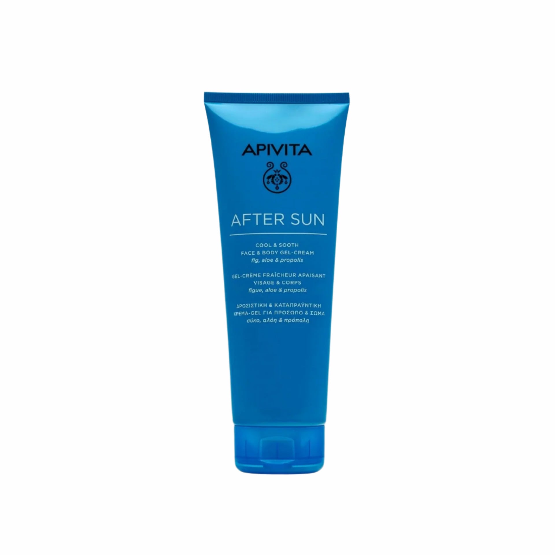 Apivita After Sun Cool & Sooth Face & Body Gel-Cream for hydration and cooling.