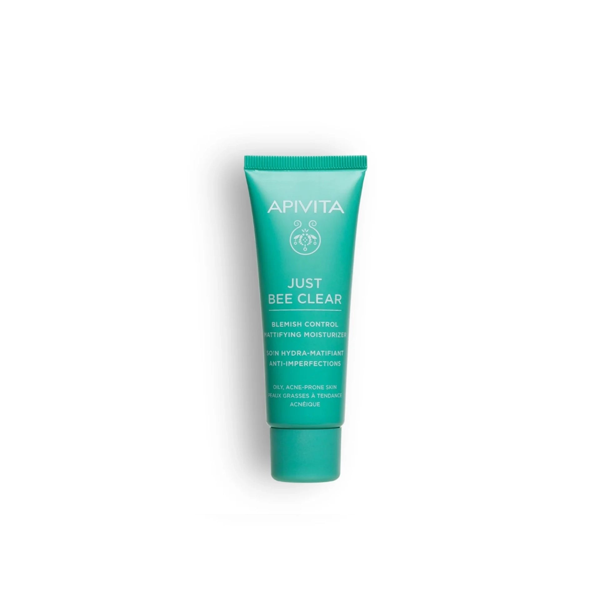 Apivita Blemish Control Mattifying Moisturizer – lightweight, oil-free hydration for acne-prone skin.