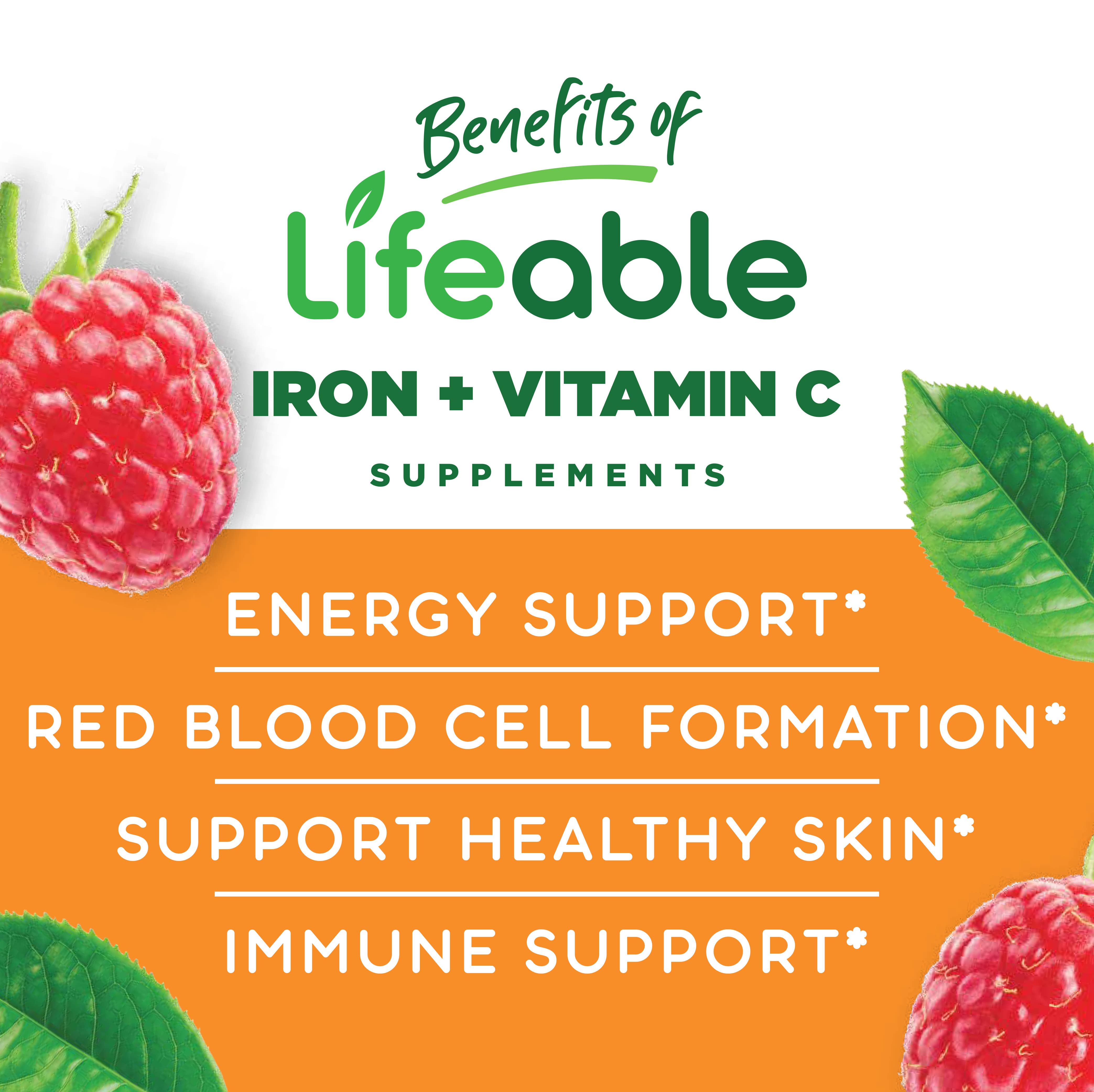 Lifeable Iron 20 mg + Vitamin C Gummies, Healthy Iron Levels: Grape Flavor / 60 Gummies