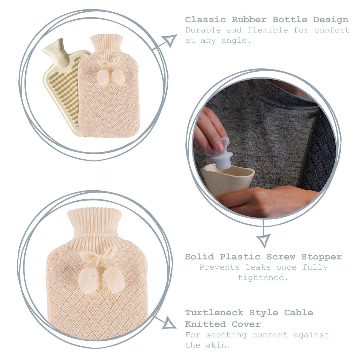 Nicola Spring Hot Water Bottle Cover - Knitted - Cream