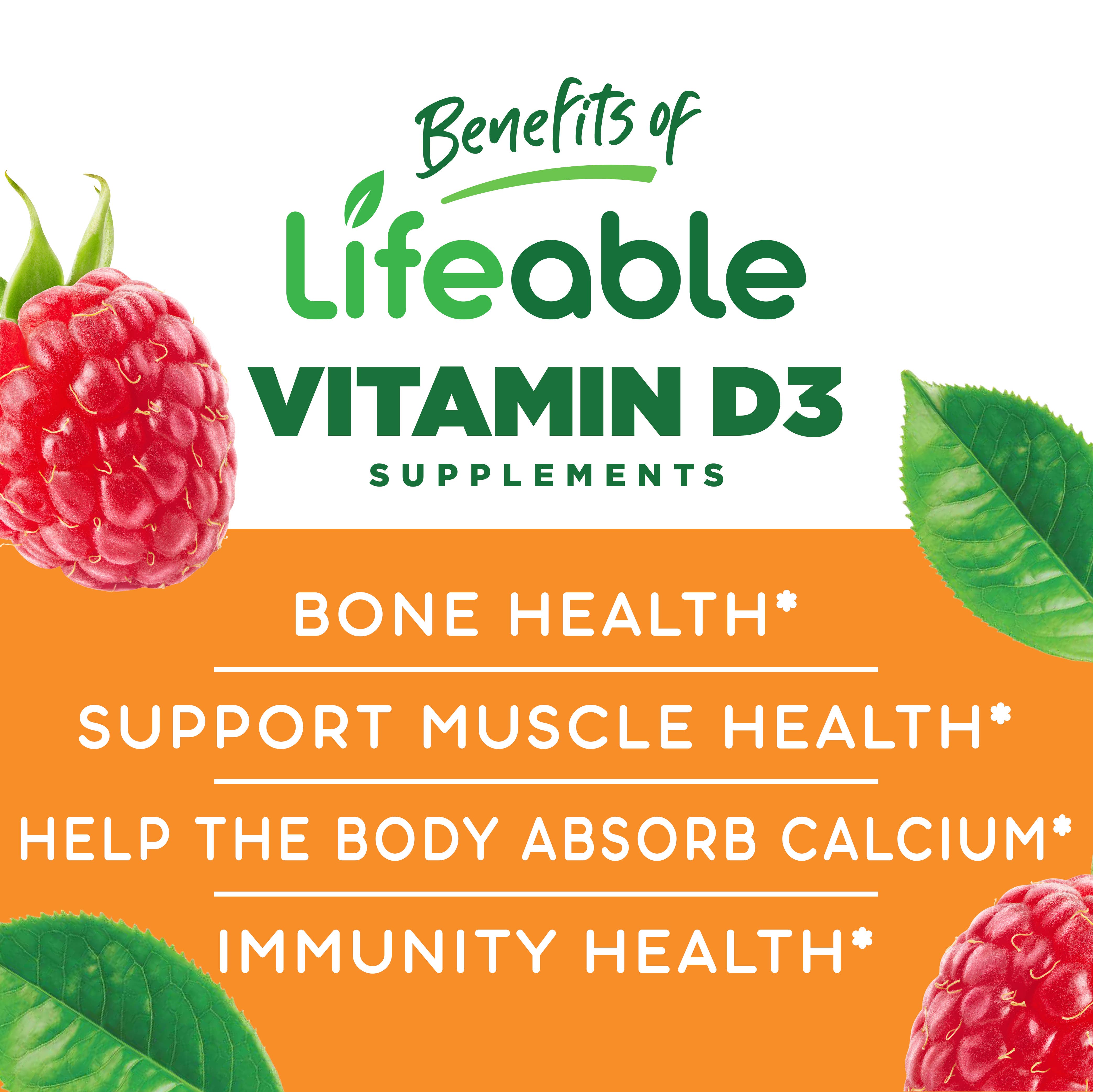 Lifeable Sugar Free Vitamin D 5,000 IU Gummies, Bone Health: Berry Flavor / 60 Gummies