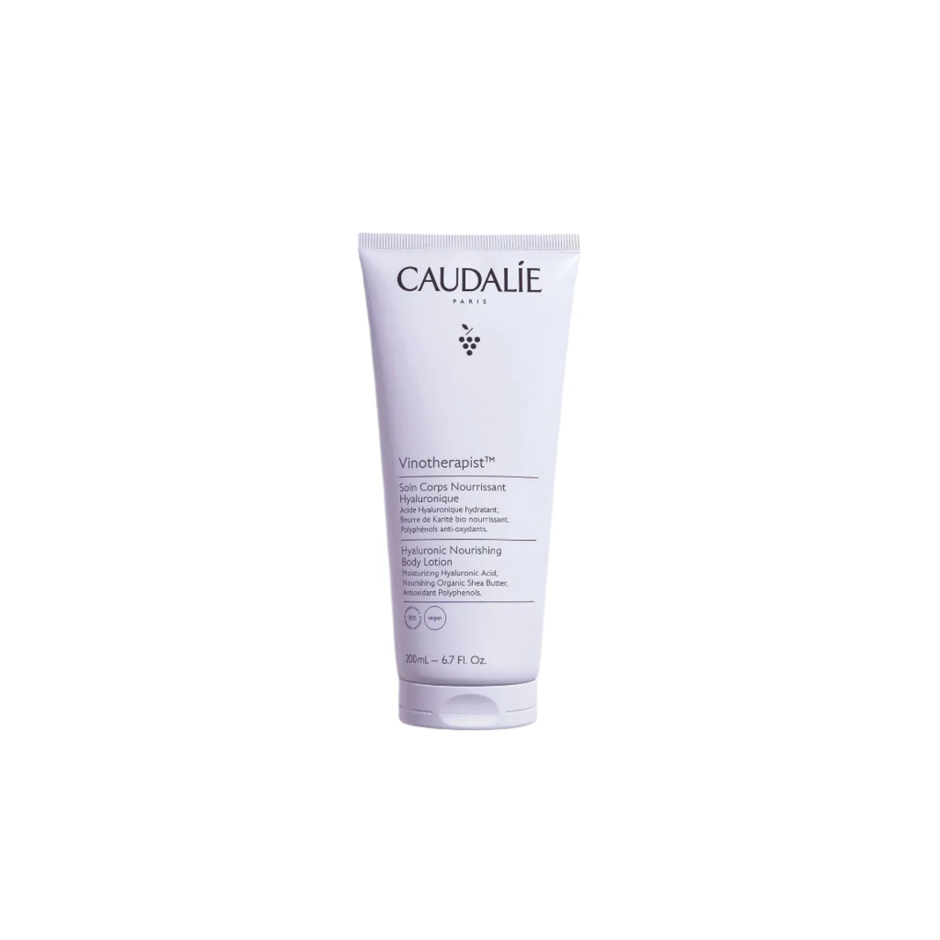 Caudalie Hyaluronic Nourishing Body Lotion showcasing lightweight and hydrating skincare for all skin types.