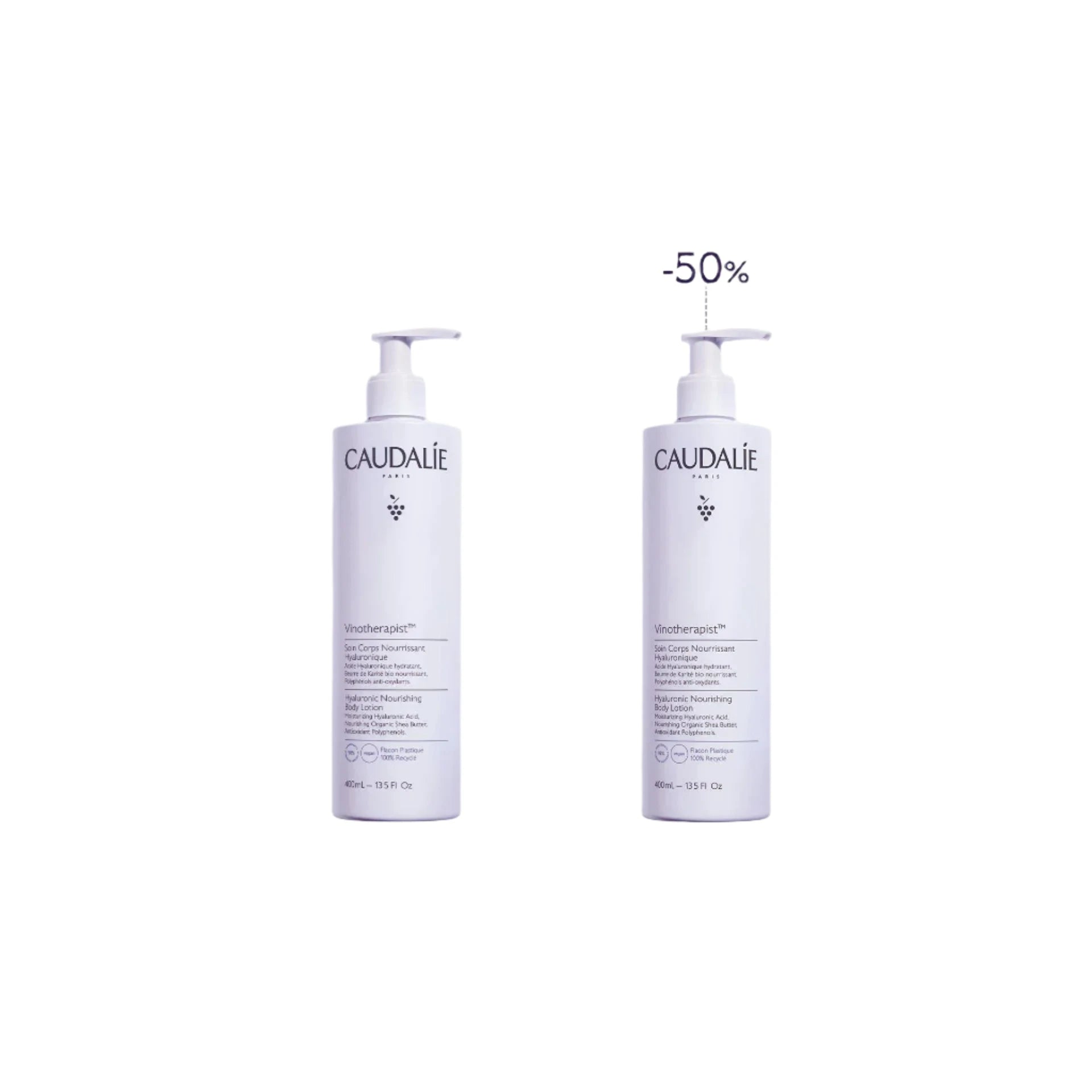 Caudalie Hyaluronic Nourishing Body Lotion Duo package showcasing lightweight and hydrating skincare for normal skin types.