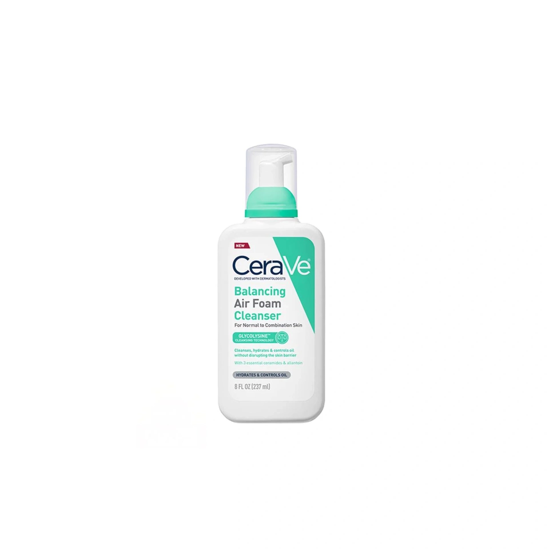CeraVe Balancing Air Foam Facial Cleanser bottle, gentle foaming facial cleanser for balanced, hydrated skin suitable for normal, combination, and sensitive skin.