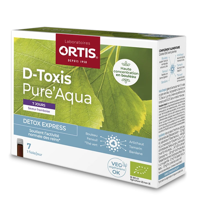 Ortis D-Toxis Pure Aqua - Kidney and liver health support with organic plant extracts.