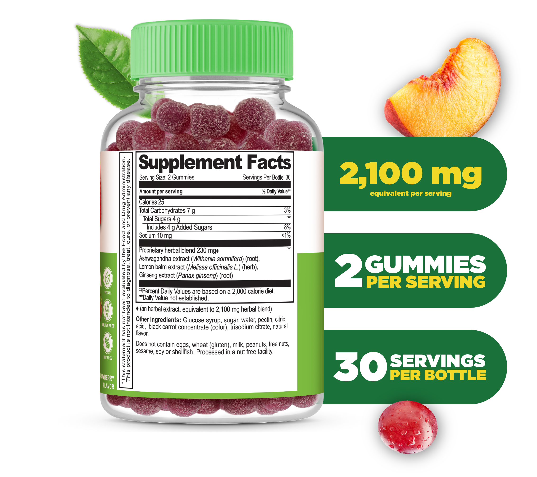 Lifeable Ashwagandha Gummies with Lemon Balm & Ginseng 60 ct