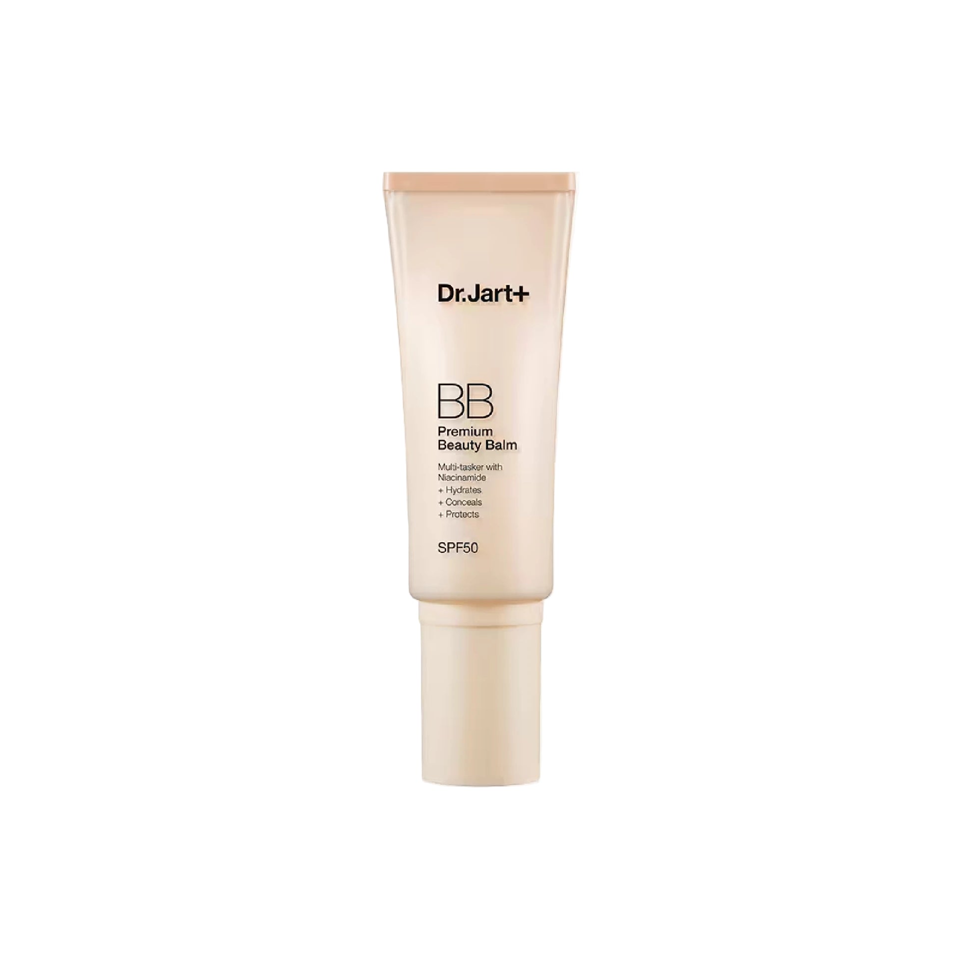 Dr. Jart+ Premium BB Beauty Balm SPF 50 – multitasking BB cream with skincare, makeup, and sun protection.