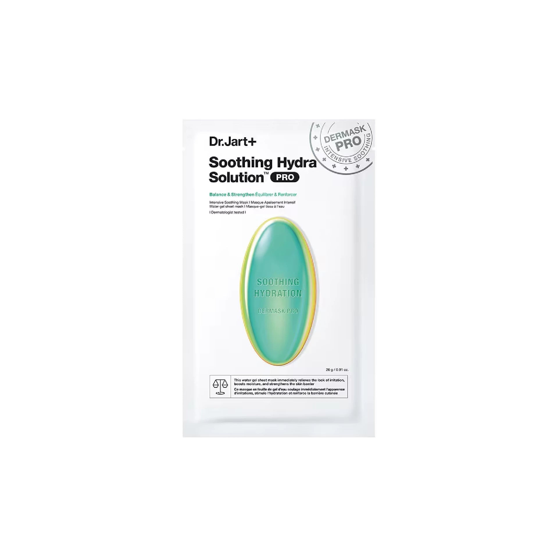 Dr. Jart+ Dermask™ Soothing Hydra Solution™ – Calming gel sheet mask with Allantoin, Panthenol & Beta Glucan to soothe irritation and deeply hydrate skin.