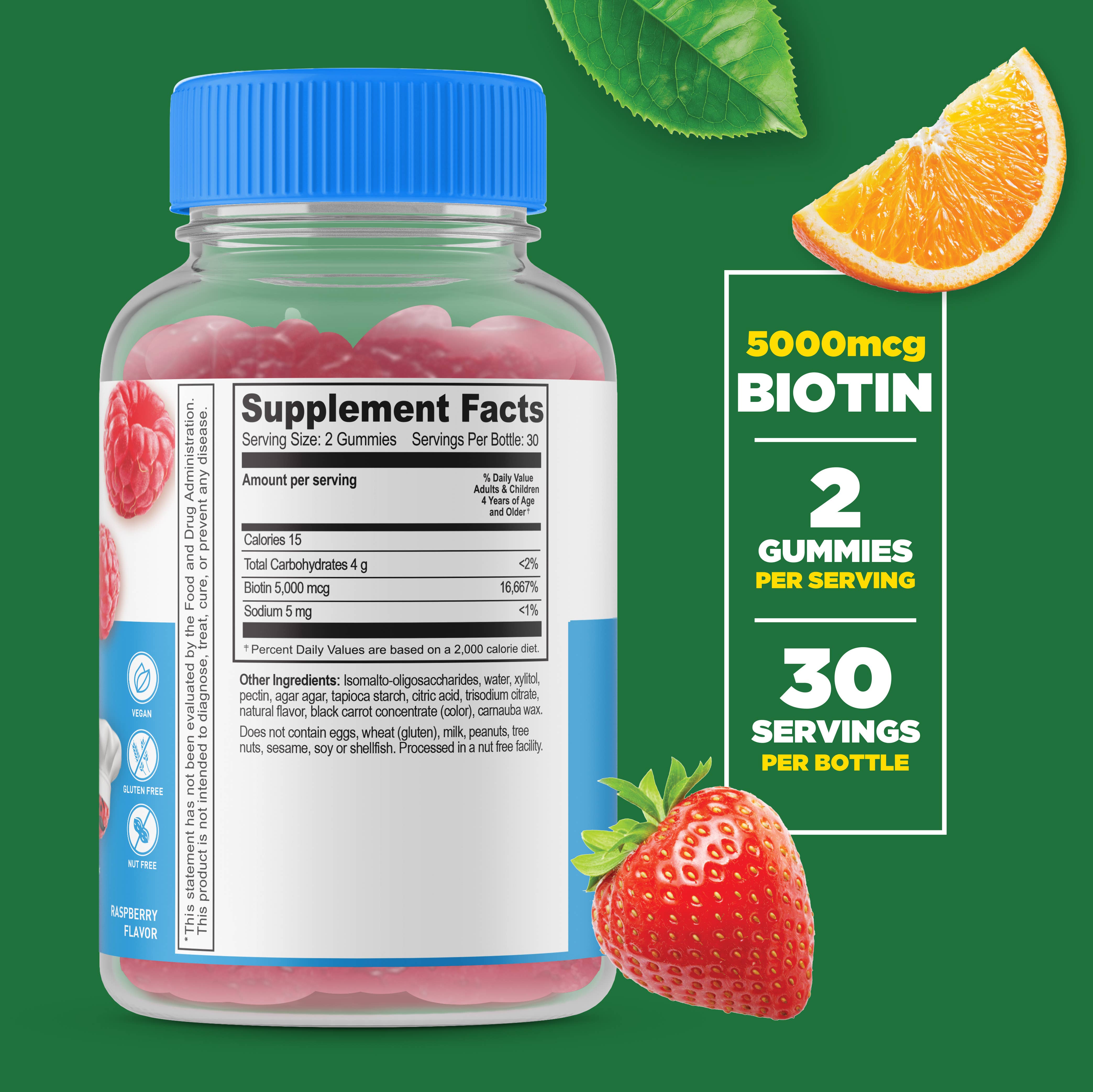 Lifeable Sugar Free Biotin for Kids 5,000 mcg Gummies: Raspberry Flavor / 60 Gummies