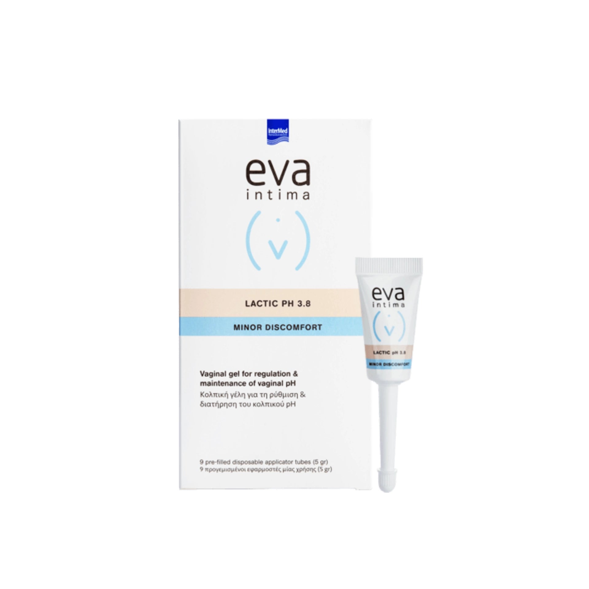 EVA Intima Lactic Gel pH 3.8 pre-filled applicators for intimate pH regulation and comfort.