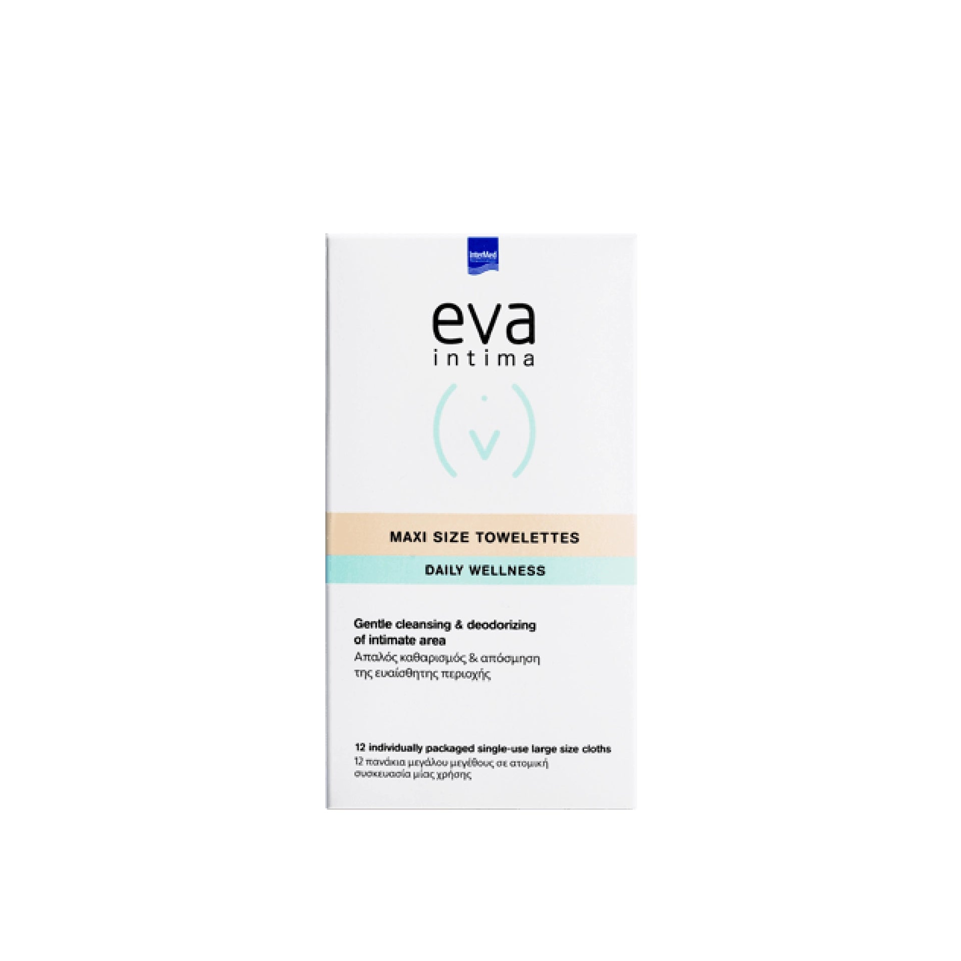EVA Intima Maxi Size Towelettes in individual sachets for instant cleansing.
