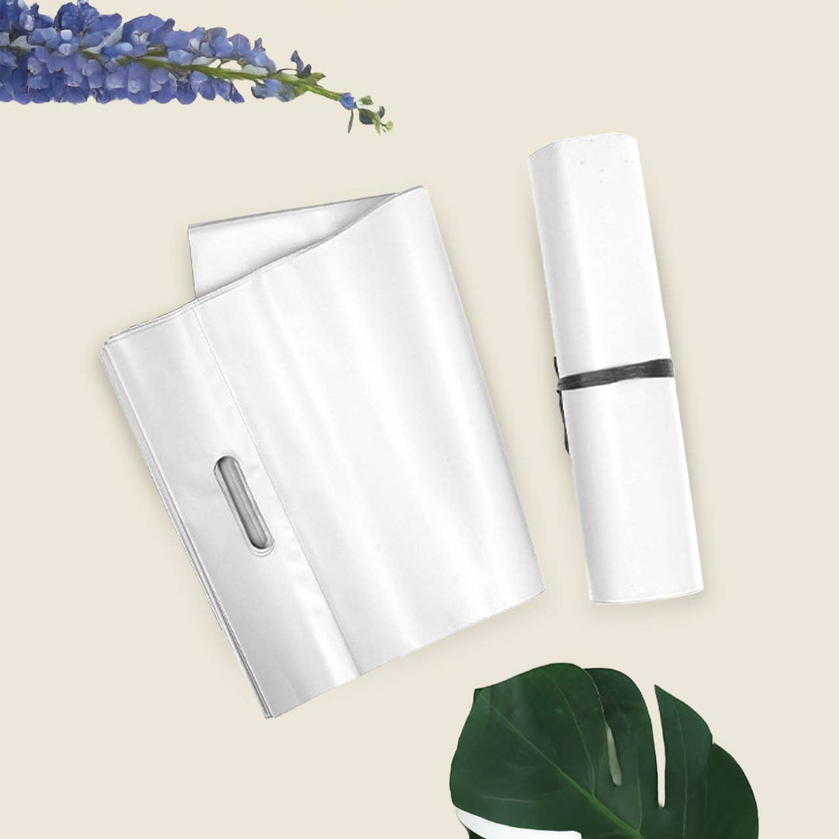 100pcs, white gray self-sealing poly mailer bag w/ handle: Medium