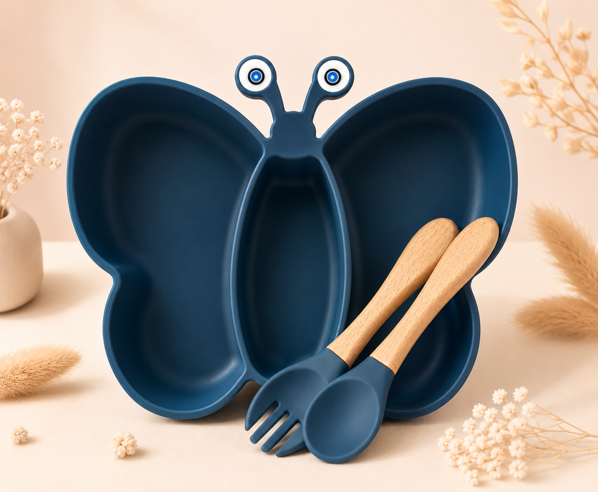 Papillon meal + cutlery set for children: Pink